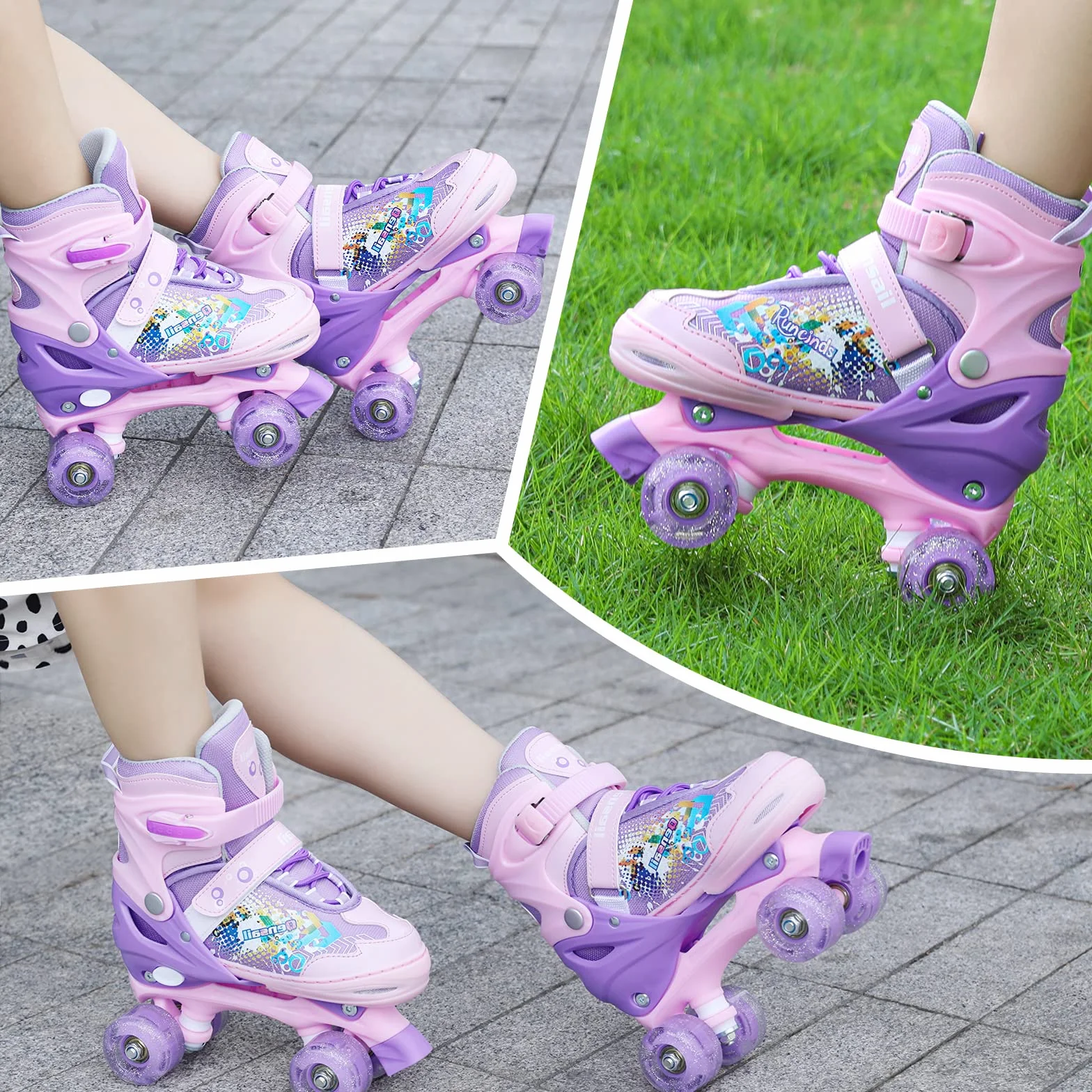 Patins à roulettes réglables pour Enfants 4 Tailles Roues Lumineuses Filles Femmes Débutants Intérieur Extérieur