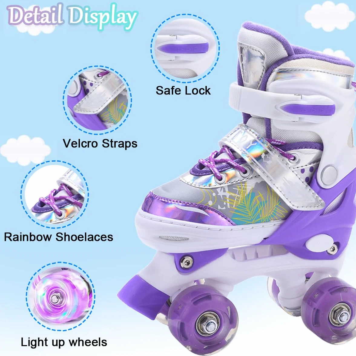 ERNAN Roller Enfant 4 Taille Réglable 8 Roues Lumineuses Patins à Roulettes Débutants