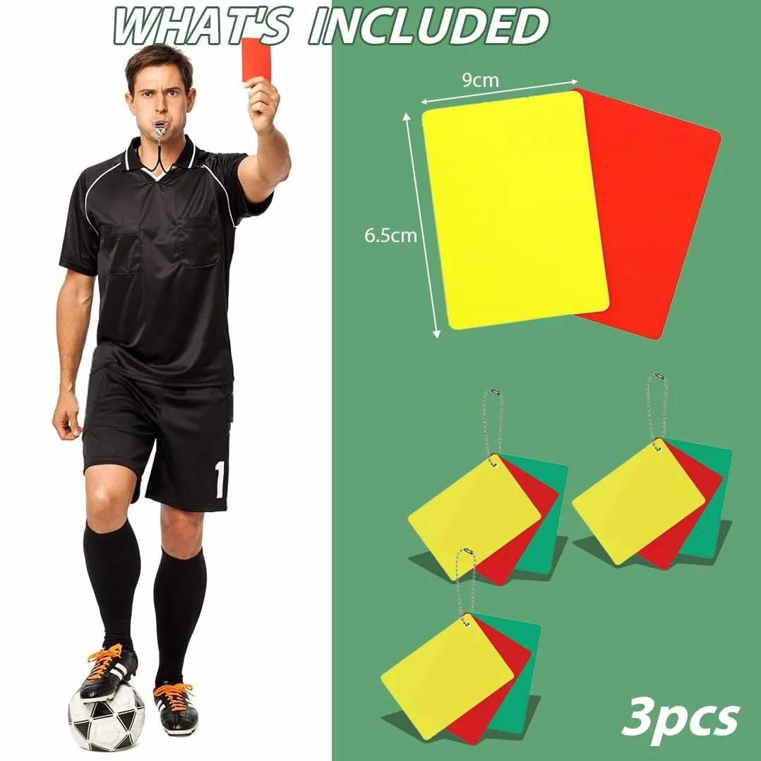 Carton Arbitre Football 3 Set Cartes Pénalité Rouge Jaune Vert Portable Matchs