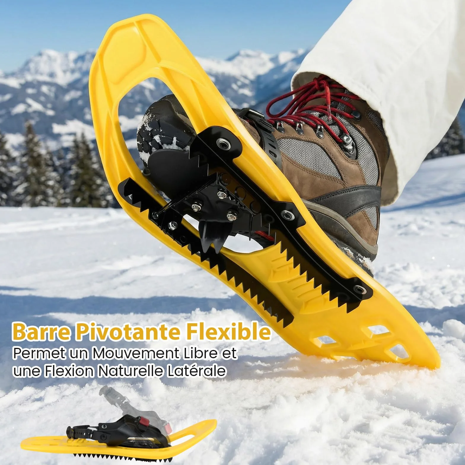 COSTWAY Raquettes à Neige Légères avec Bâtons Trekking Fixations Cliquet Réglables Pointure 26-38/35-45 Charge 90 kg