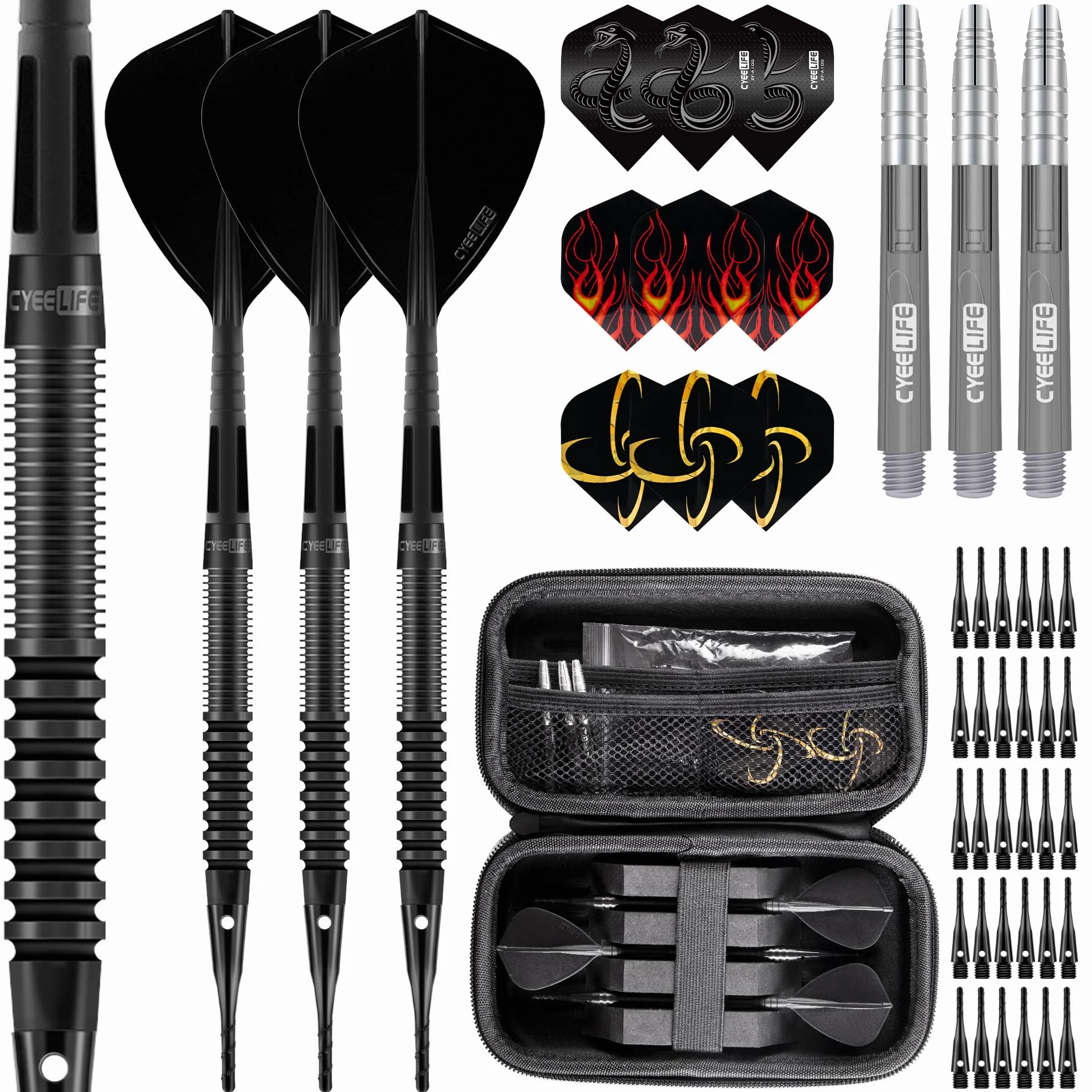 CyeeLife Fléchettes Professionnelles 90% Tungstène Lot de 3 avec Pointes Plastique - Noir