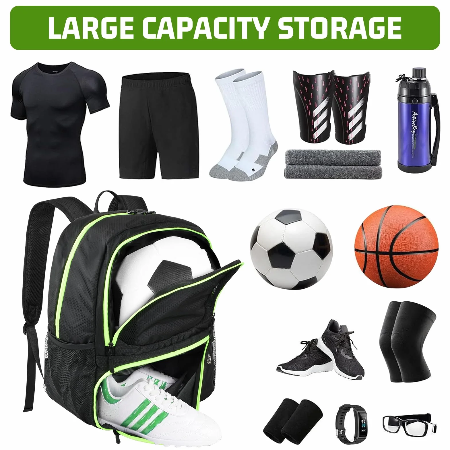 Dokeno Sac à Dos de Basket-Ball Homme avec Compartiment Ballon et Chaussures Sport
