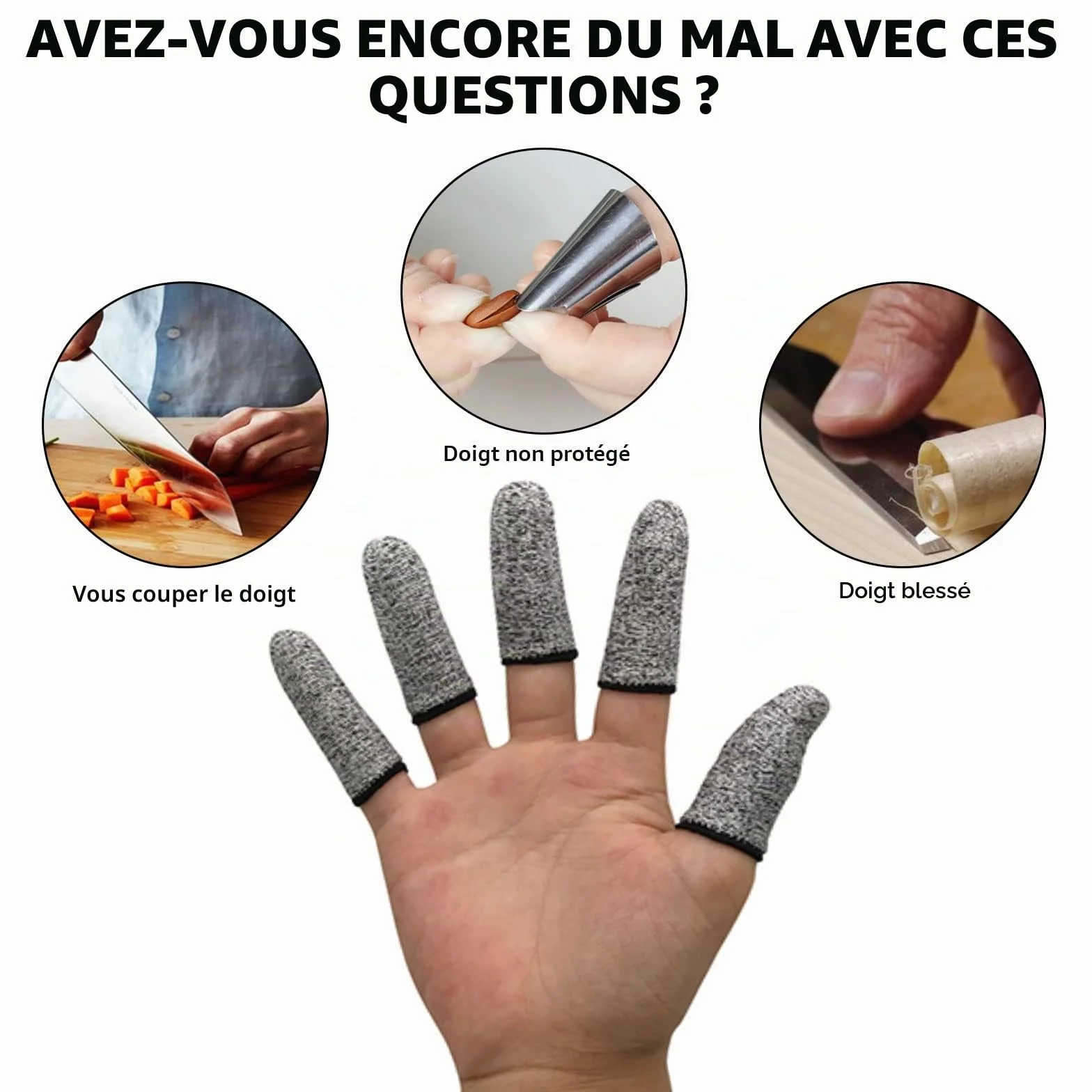 TSHAOUN 40 Pièces Doigtiers Réutilisable Protection Résistant aux Coupures Gris