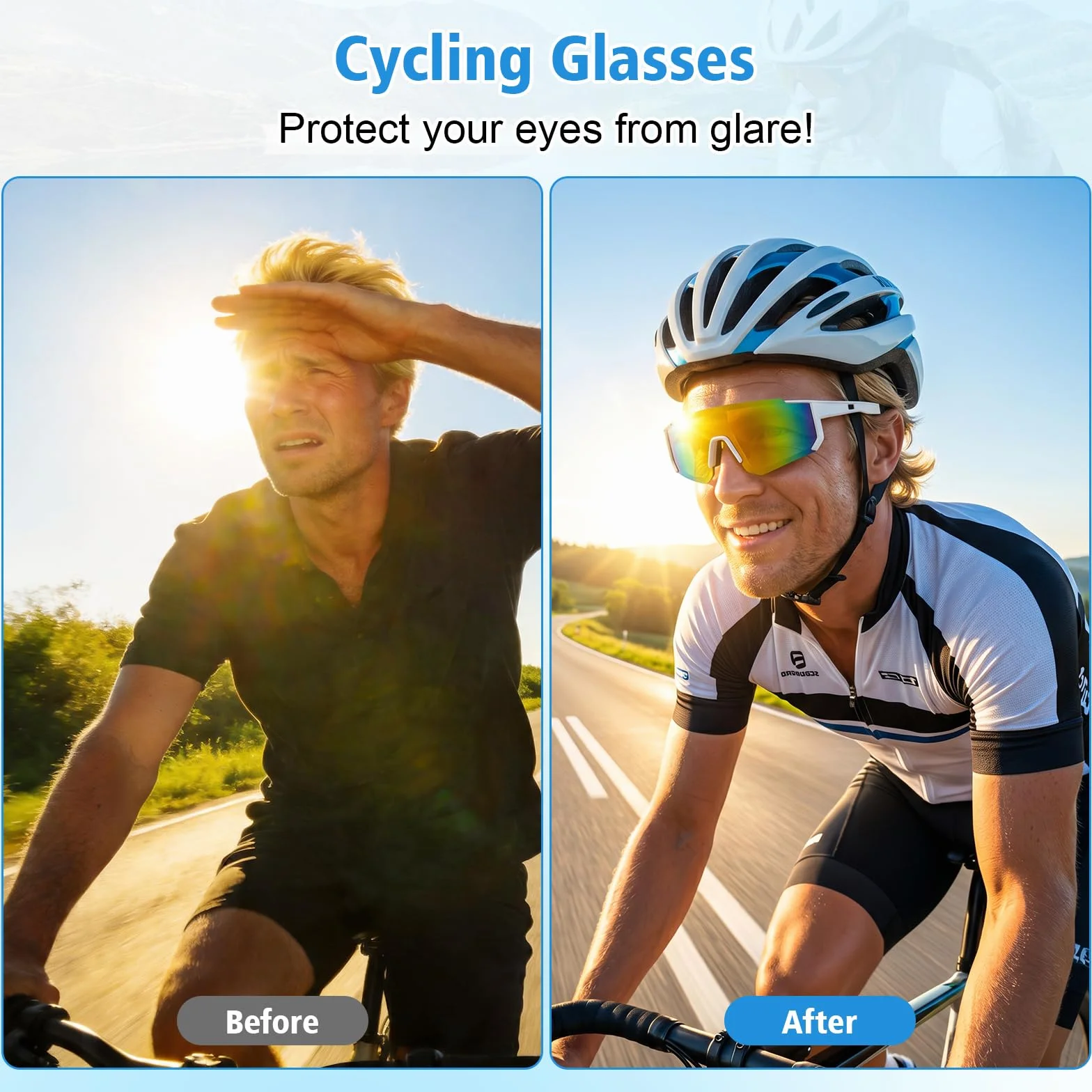 Lunettes de Cyclisme UV400 Protection Running Homme Femme, Ultra-Léger Lot de 3 avec Plaquettes Nasales Réglables