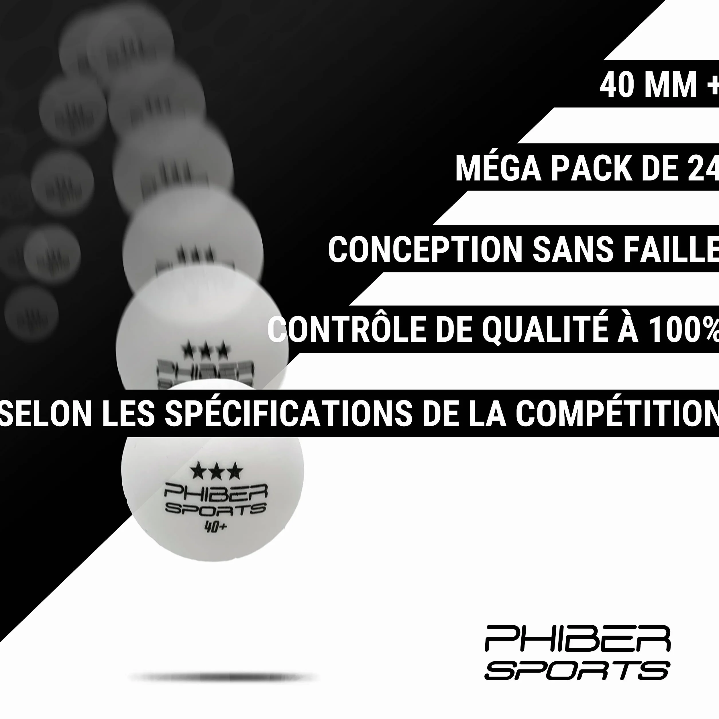 PHIBER-SPORTS Balles de Tennis de Table 3 étoiles 24 pièces