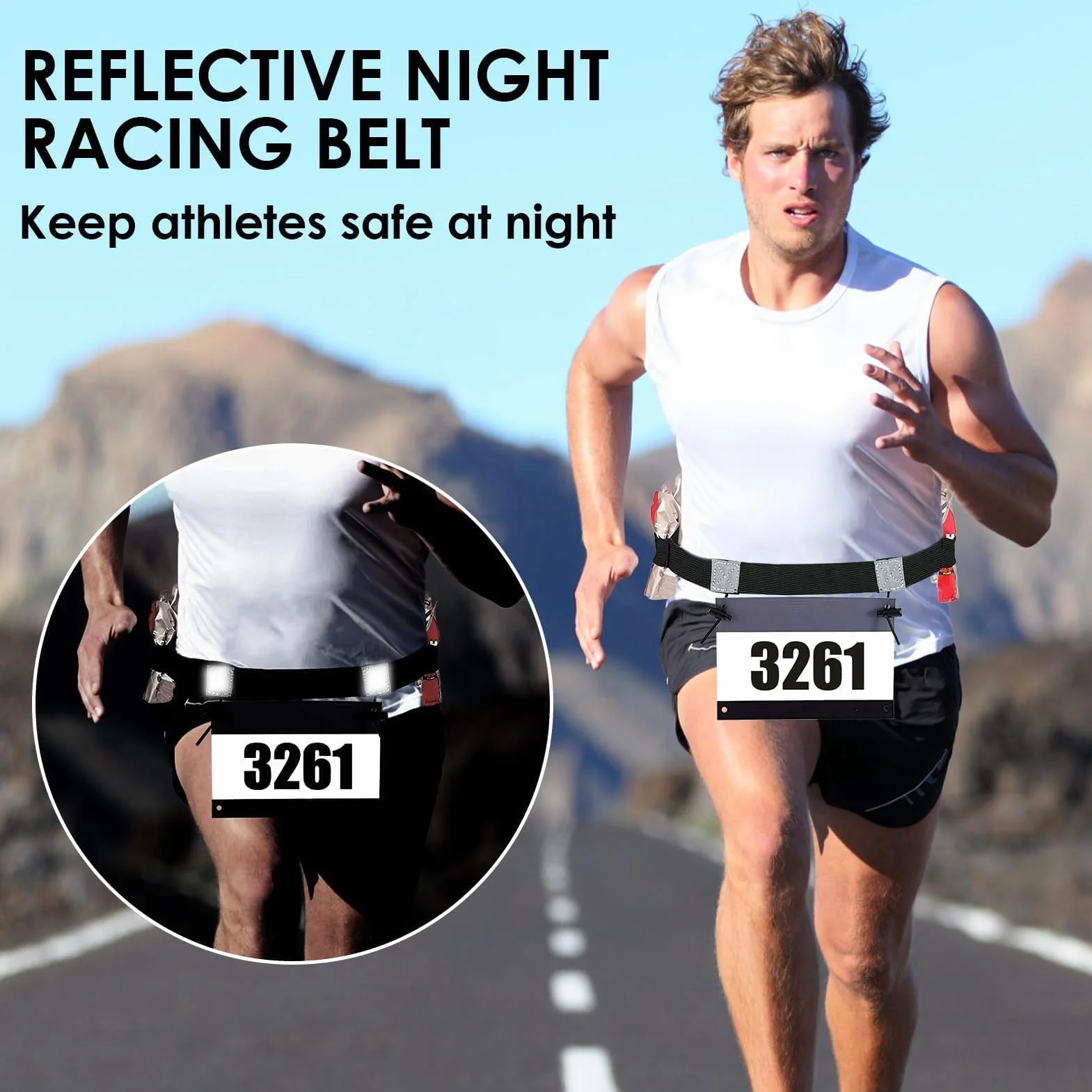 Porte Dossard Ceinture Running Numéro Participant Marathon Triathlon Léger Respirant sans Épingle Noir