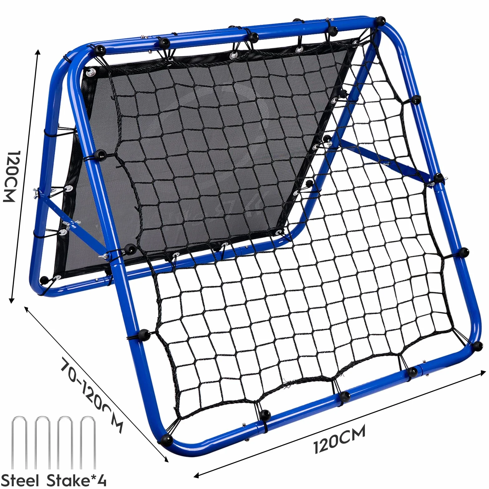 Filet de rebond football réglable double face avec cible acier robuste 80/100/120 cm