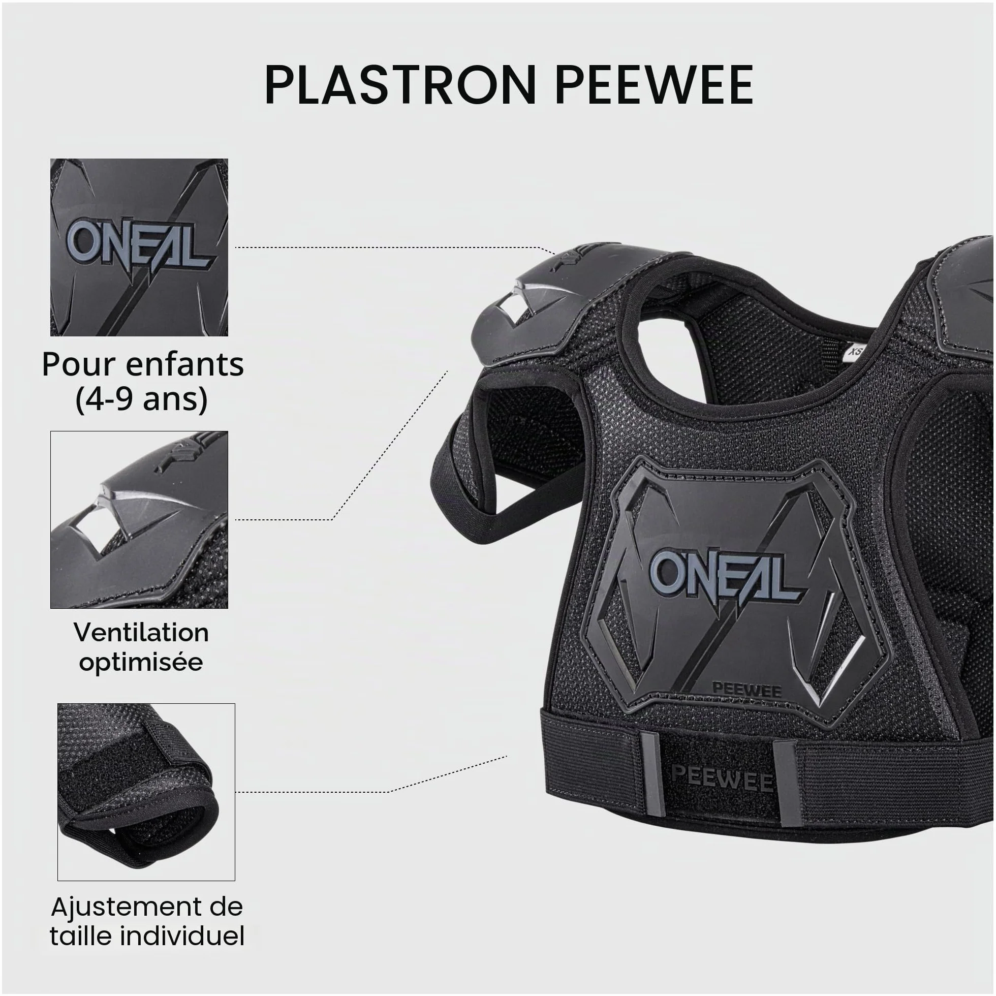 O'NEAL Protection de la poitrine Pee Wee Enfants Motocross Enduro Maille mousse perforante Noir Blanc Taille XS/S 4-9 ans