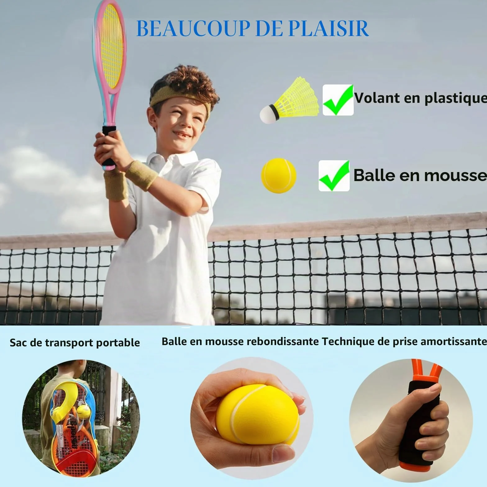 Ensemble de raquettes de tennis pour enfants 17 pouces avec balles en mousse souple et sac de transport