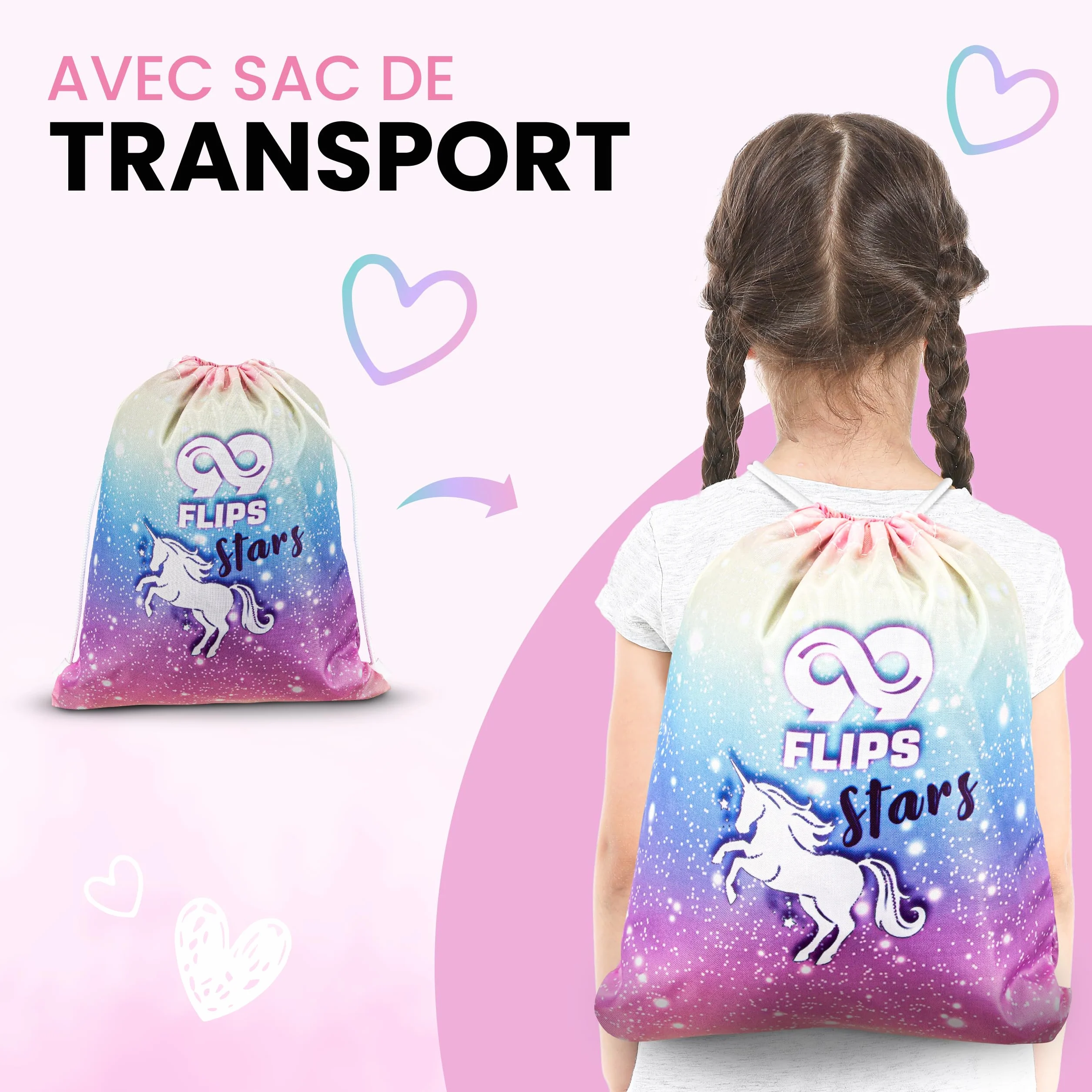 99FLIPS Protection Roller Enfant Fille 6pcs Set Licorne Genouillère Sac de Transport Skateboard Trotinette Skate Freestyle BMX Coude Rainbow