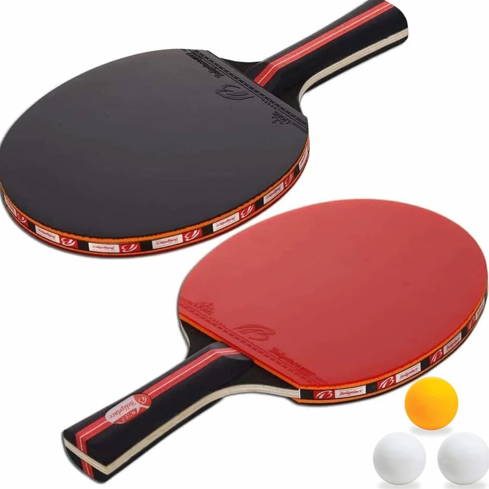 Raquettes de Tennis de Table Professionnelles Lot de 2 avec 3 Balles 7 Couches Bois Peuplier Éponge 2 mm