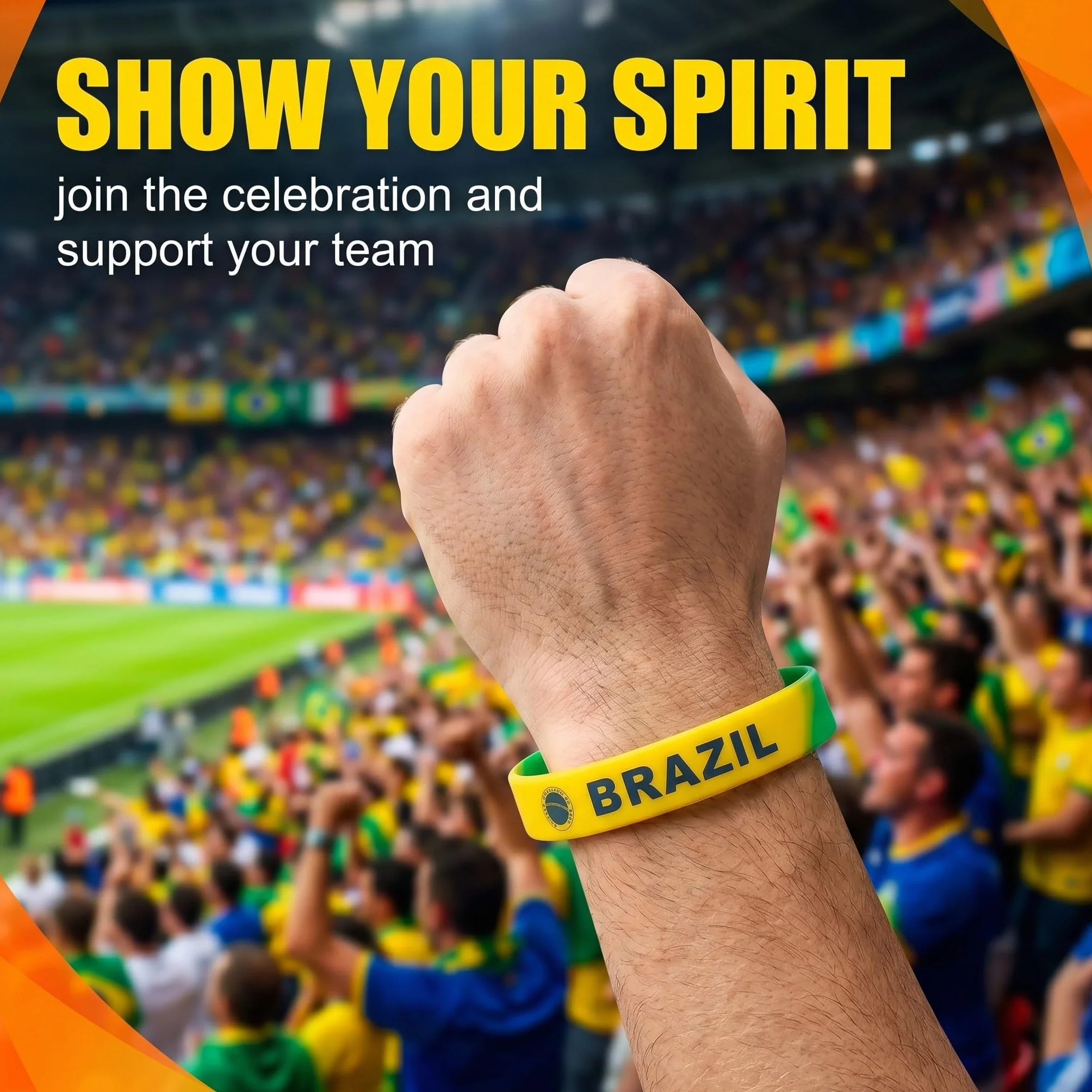 Lot de 6 Bracelets Silicone Drapeau Brésil Accessoires Supporters Football Fan Sportifestif Anti-Transpiration Résistant