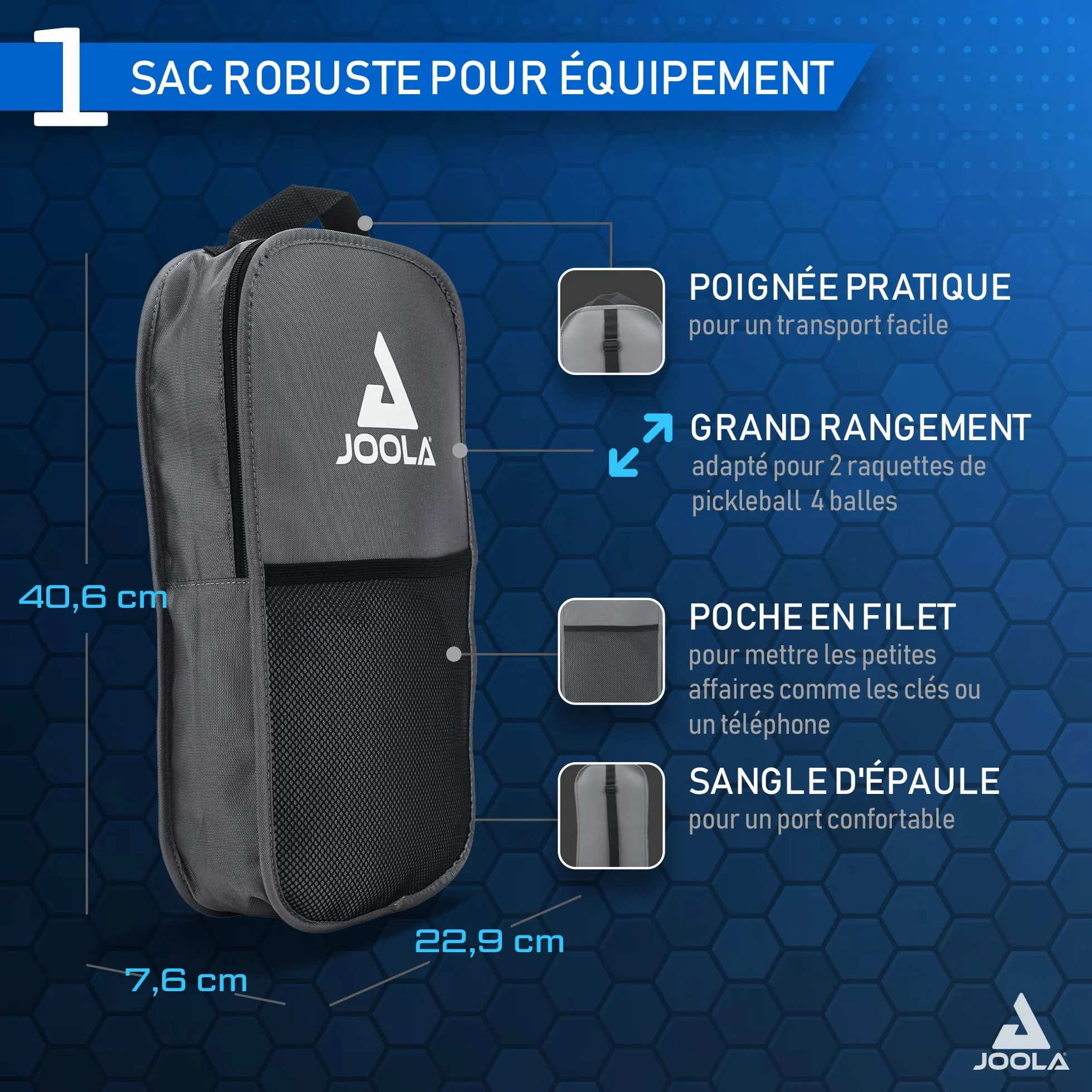 JOOLA Pickleball Set Blue Lightning 2 Raquettes 4 Balles Sac 7 Pièces