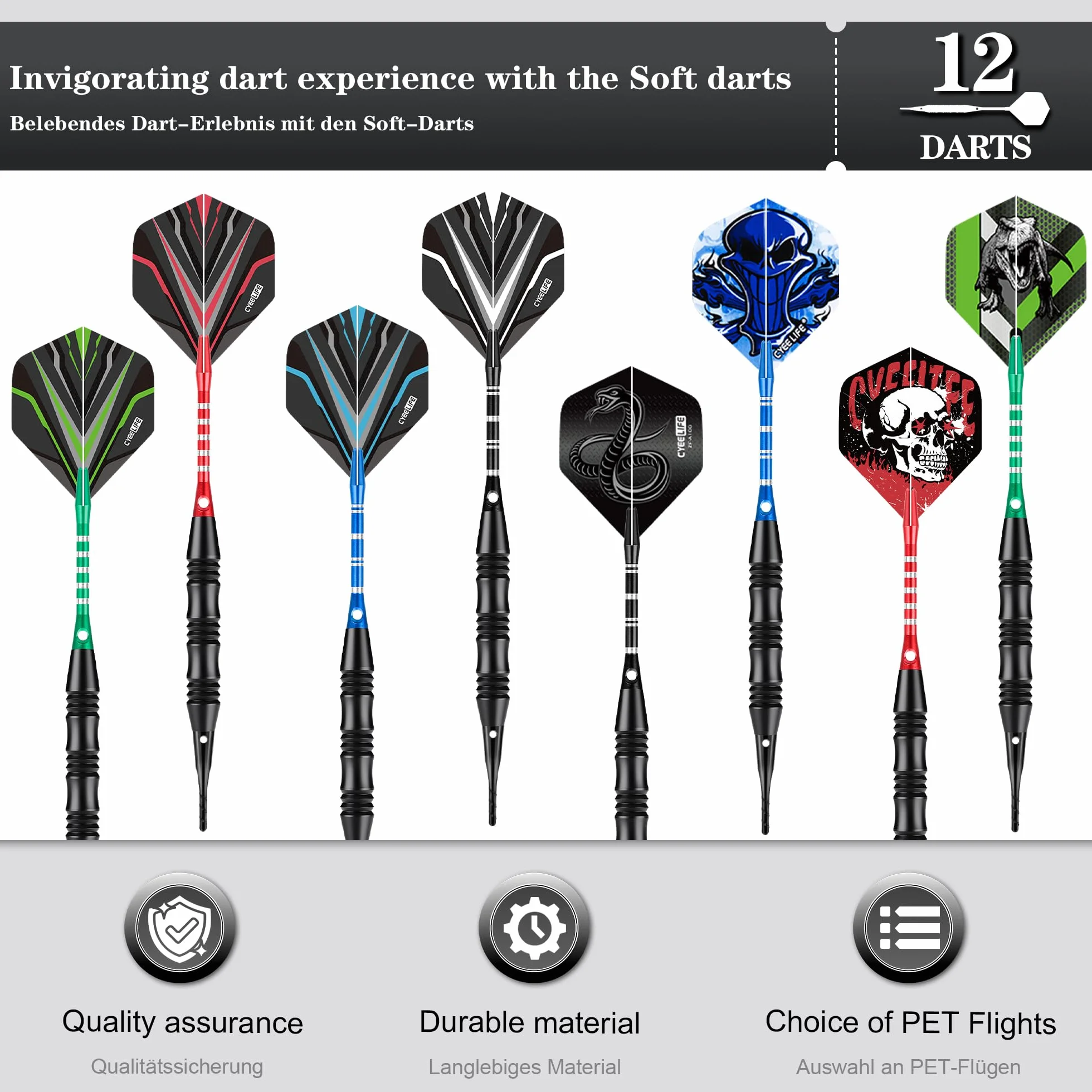 CyeeLife Flechette Pointe Plastique Set de 12 20g Soft Darts pour Cible électronique