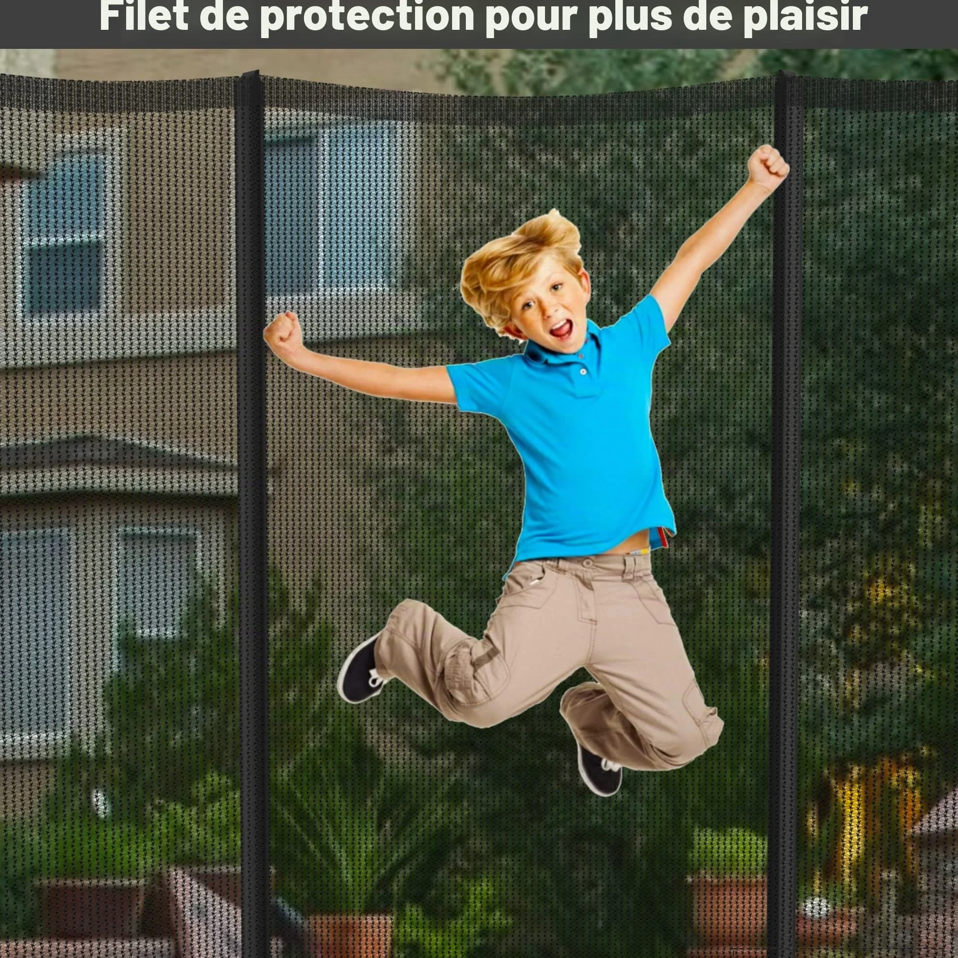 NONMON Filet de Trampoline Ø 244-423 cm, Filet de Sécurité Résistant aux UV avec Fermeture Éclair - Noir Bleu Vert Rose