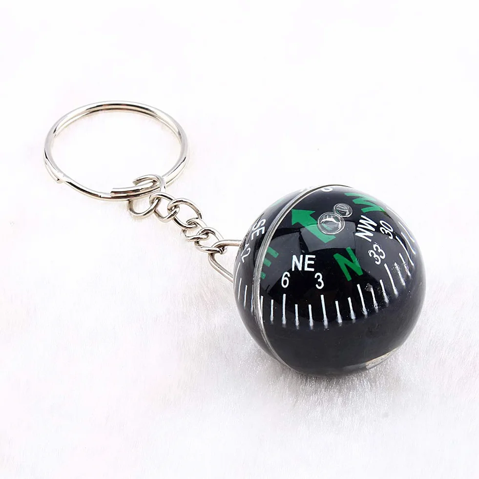 Porte-clés Boule 28 mm Boussole Liquide Mousqueton Thermomètre Randonnée Camping Survie Plein Air