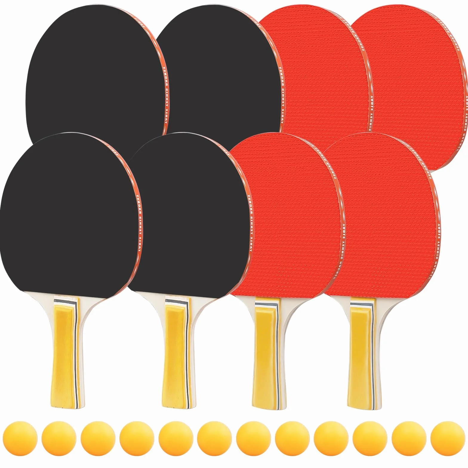 Kit Tennis de Table Lot de 8 Raquettes 12 Balles Rouge Noir Intérieur Extérieur