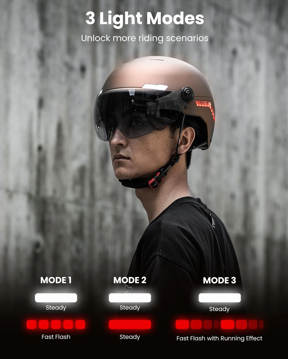 ILM Casque Velo Homme Femme Trotinette Electrique Adulte Visiere Lumiere LED Clignotant Feu Stop Homologue NTA-8776 MB101L