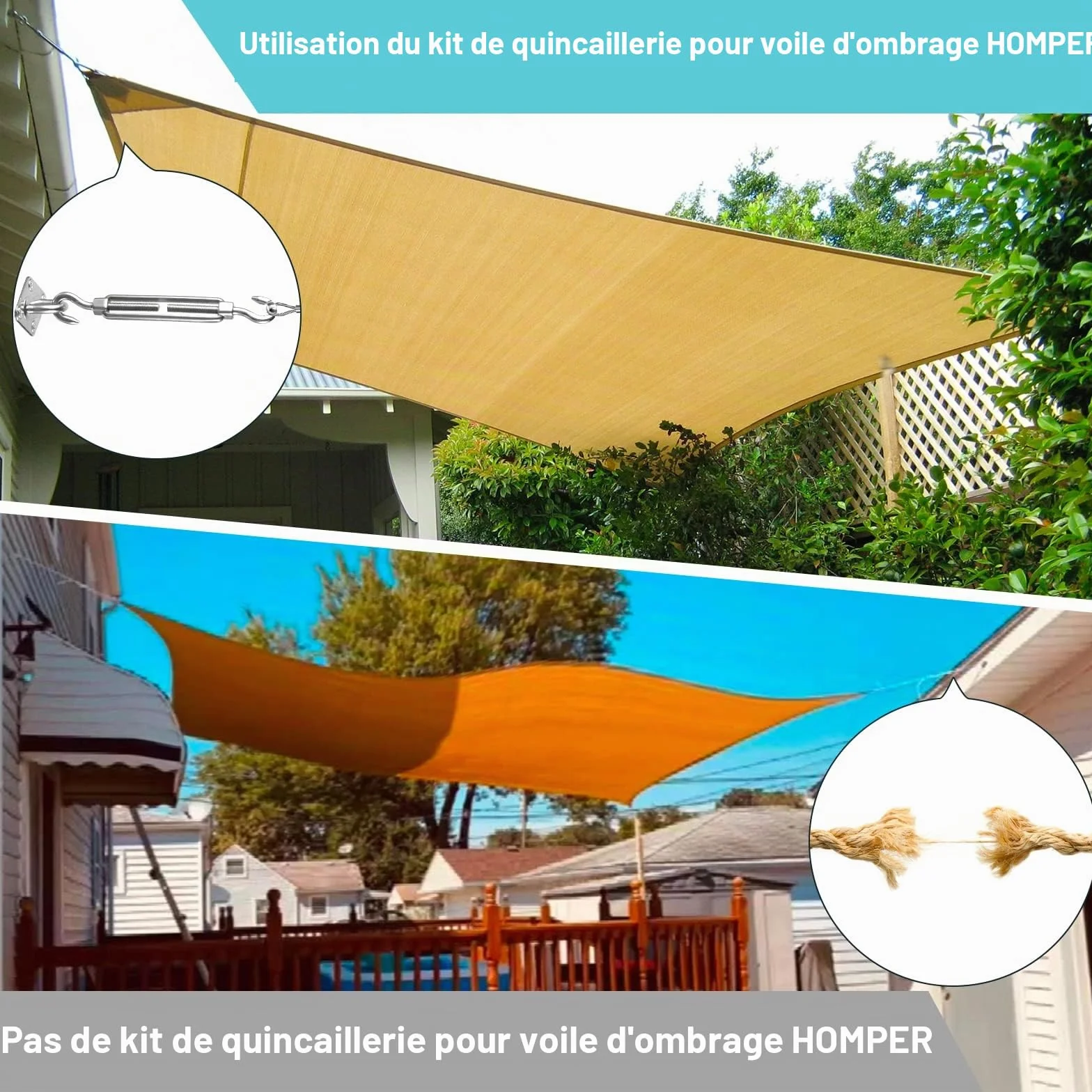 HOMPER M6 Kit de Fixation pour auvent en Acier Inoxydable pour Triangle, Carré, Rectangulaire