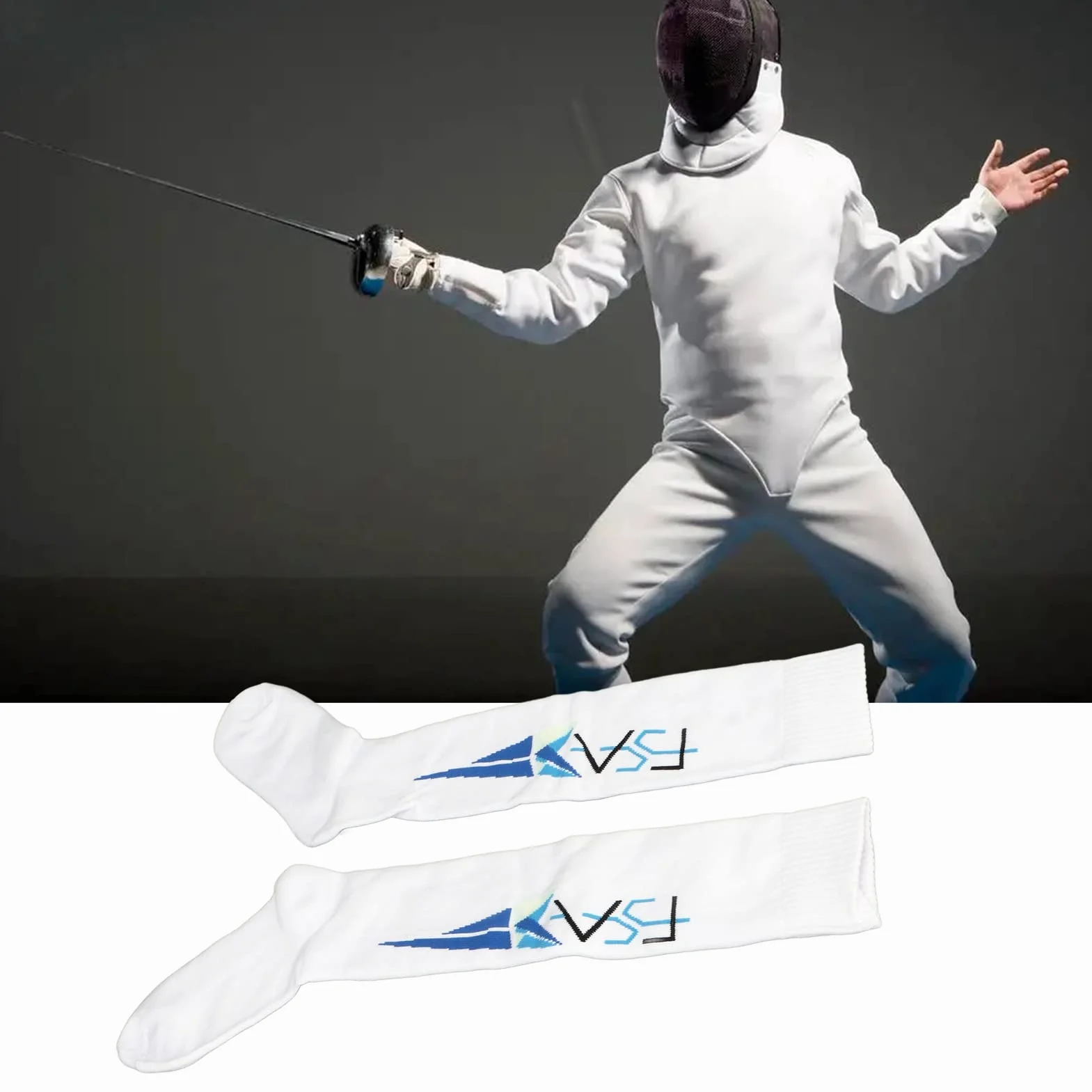 Chaussettes d'escrime pour Adultes, Bas de Protection Absorbant la Transpiration Bleu épaissi