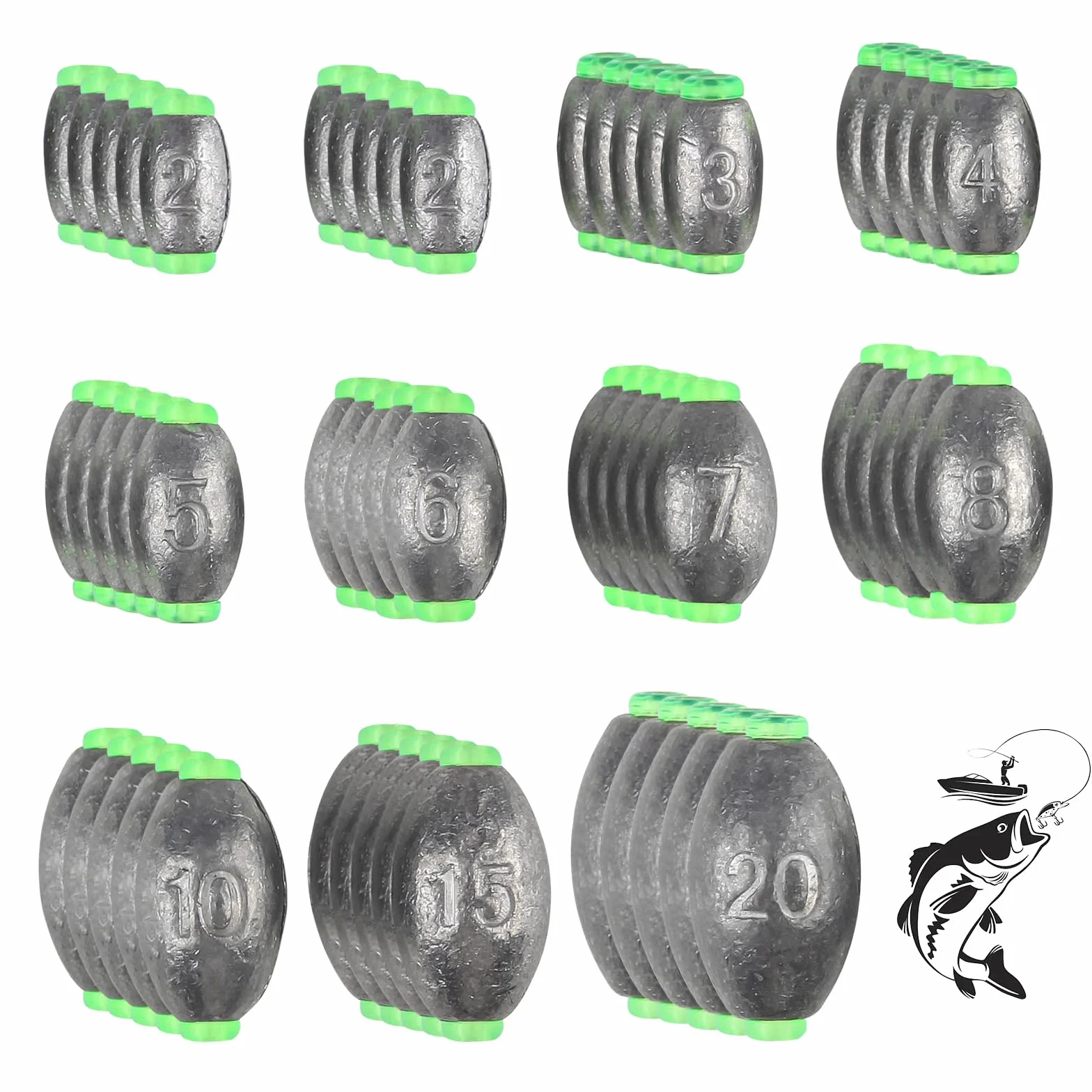 Vaskula 55 Pièces Plombs Pêche Drop Shot avec Noyau Plastique 2g-20g Amovibles