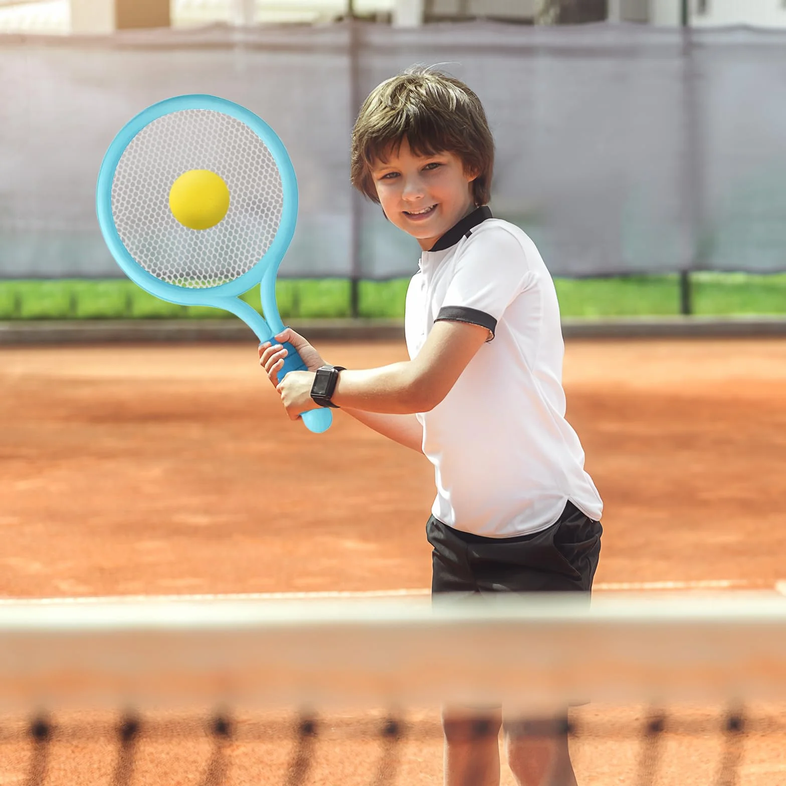 Raquette de Tennis pour Enfants avec 4 Balles et 4 Volants, Tennis Souple