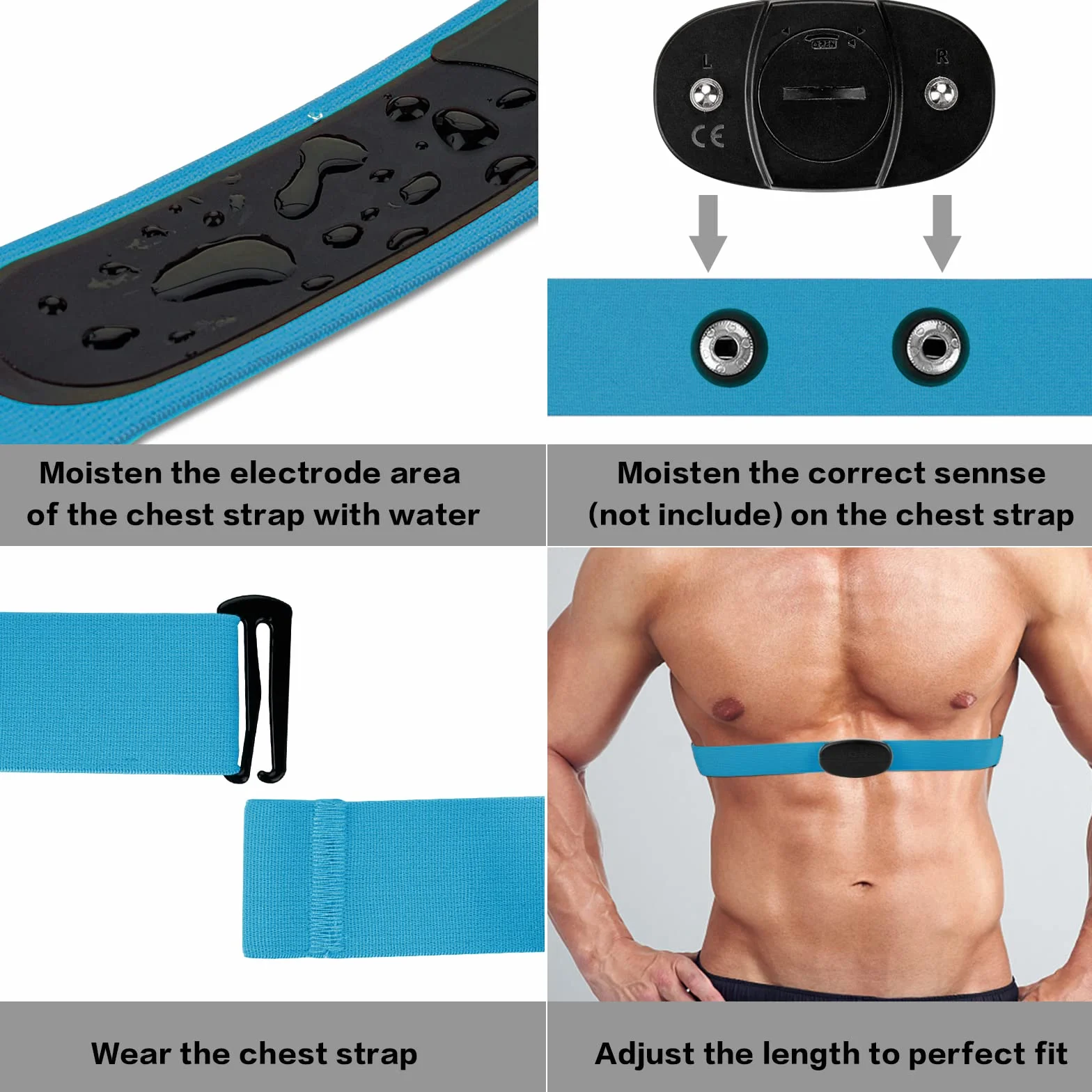 Ceinture Cardio de Remplacement Élastique Sangle de Poitrine pour Garmin Wahoo Moniteur Fréquence Cardiaque Bleu Ciel