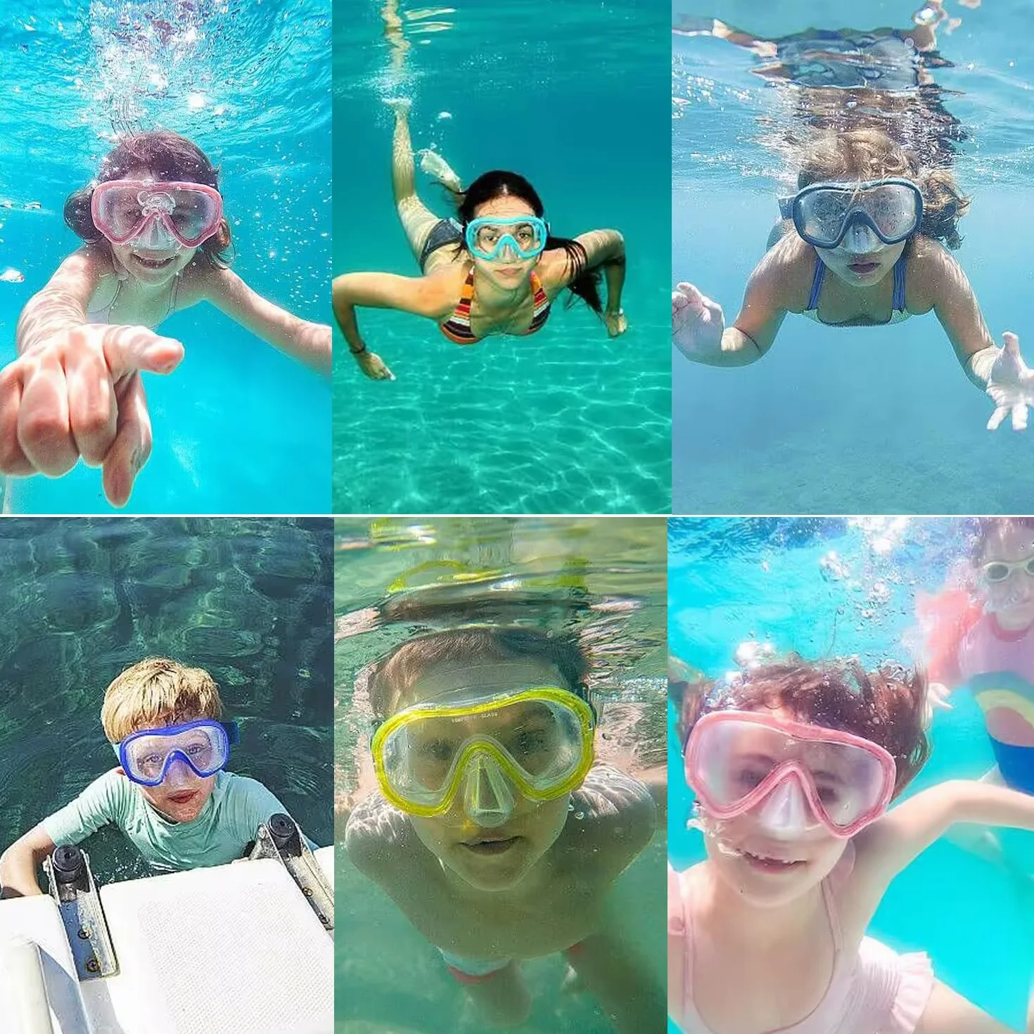 Masque de plongée pour enfants 180° panoramique bande silicone réglable anti-fuite 3-14 ans