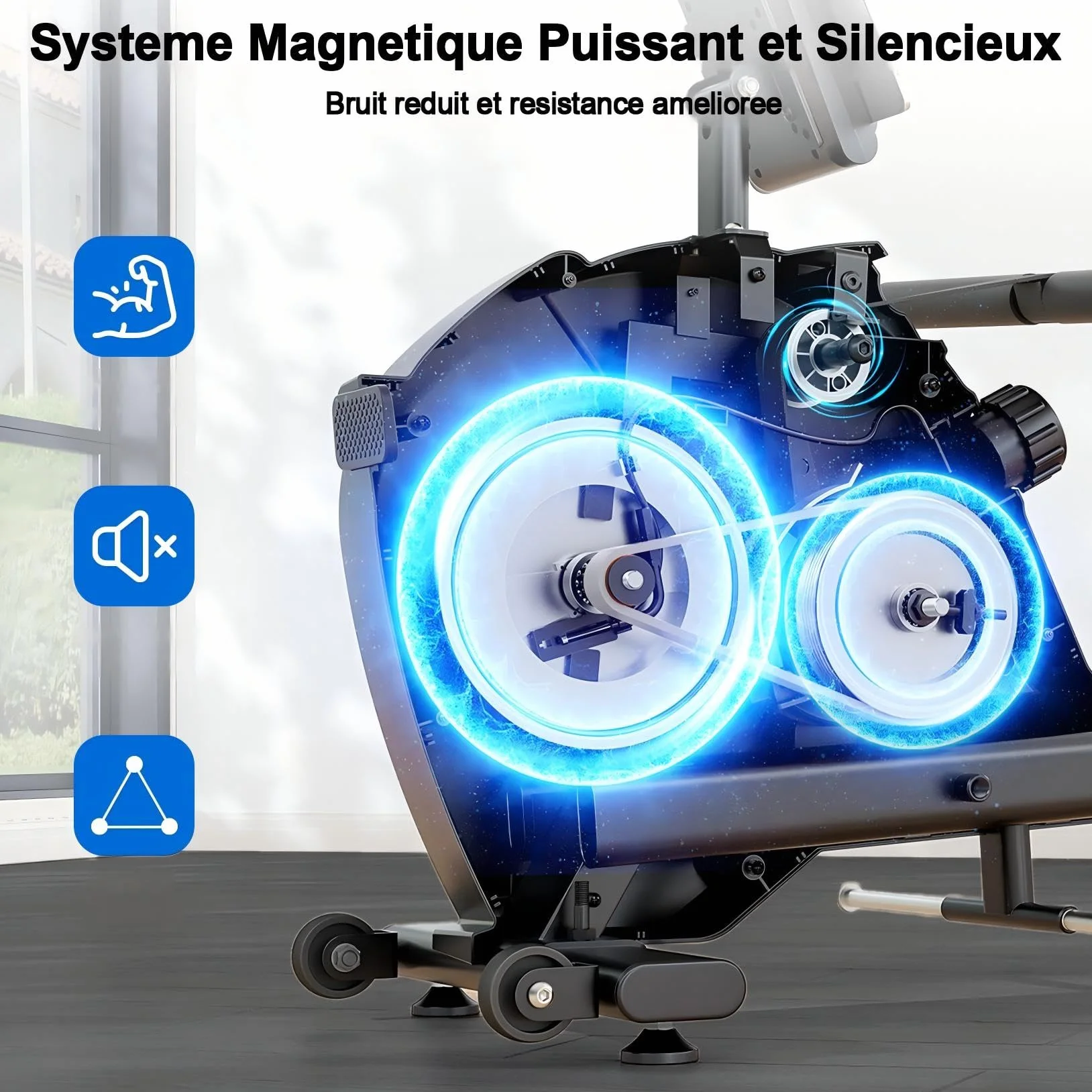 Rameur Pliable Magnétique 16 Niveaux Résistance Silencieux avec APP Support Tablette