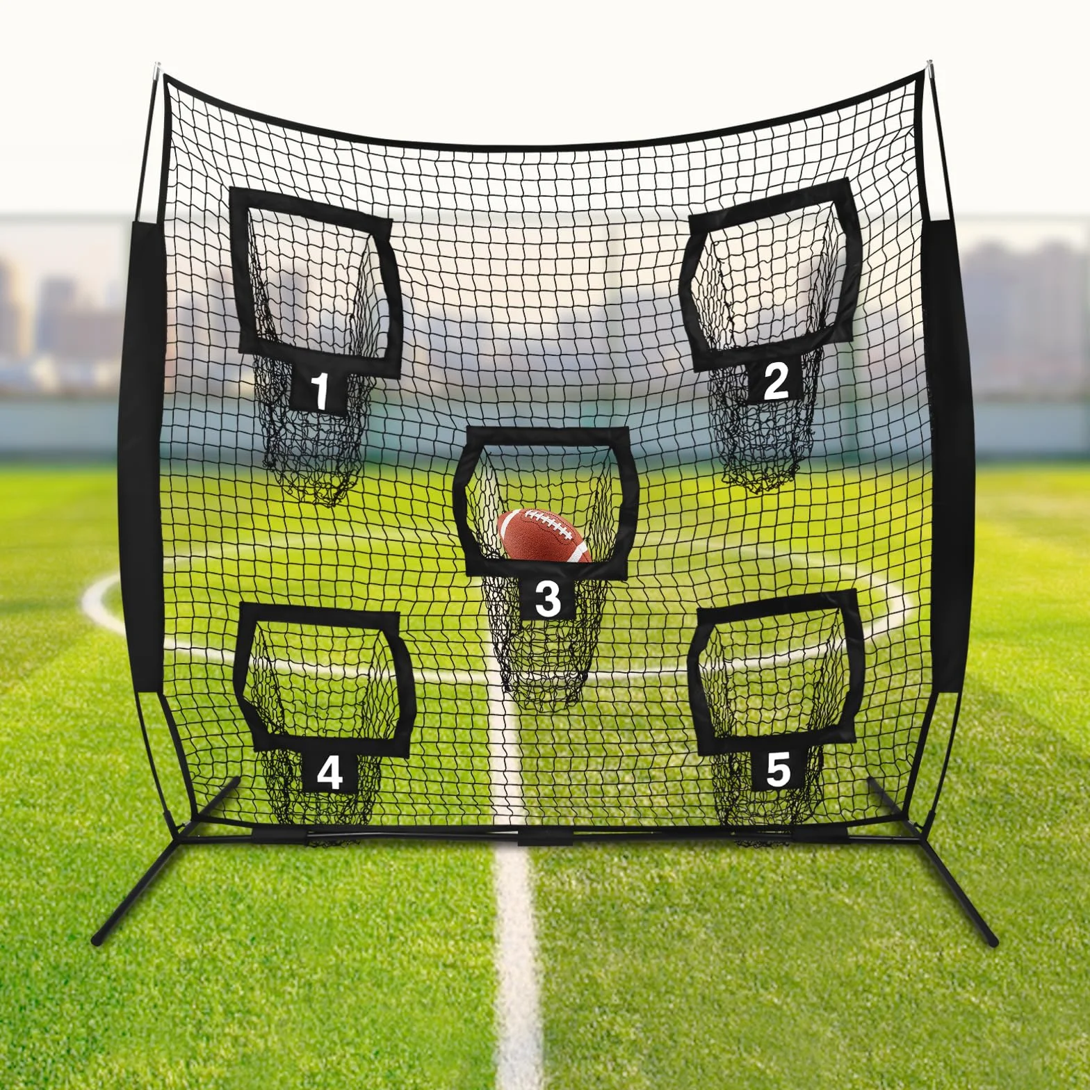 Filet de rugby 2,13 x 2,13 m avec 5 poches cibles Noir