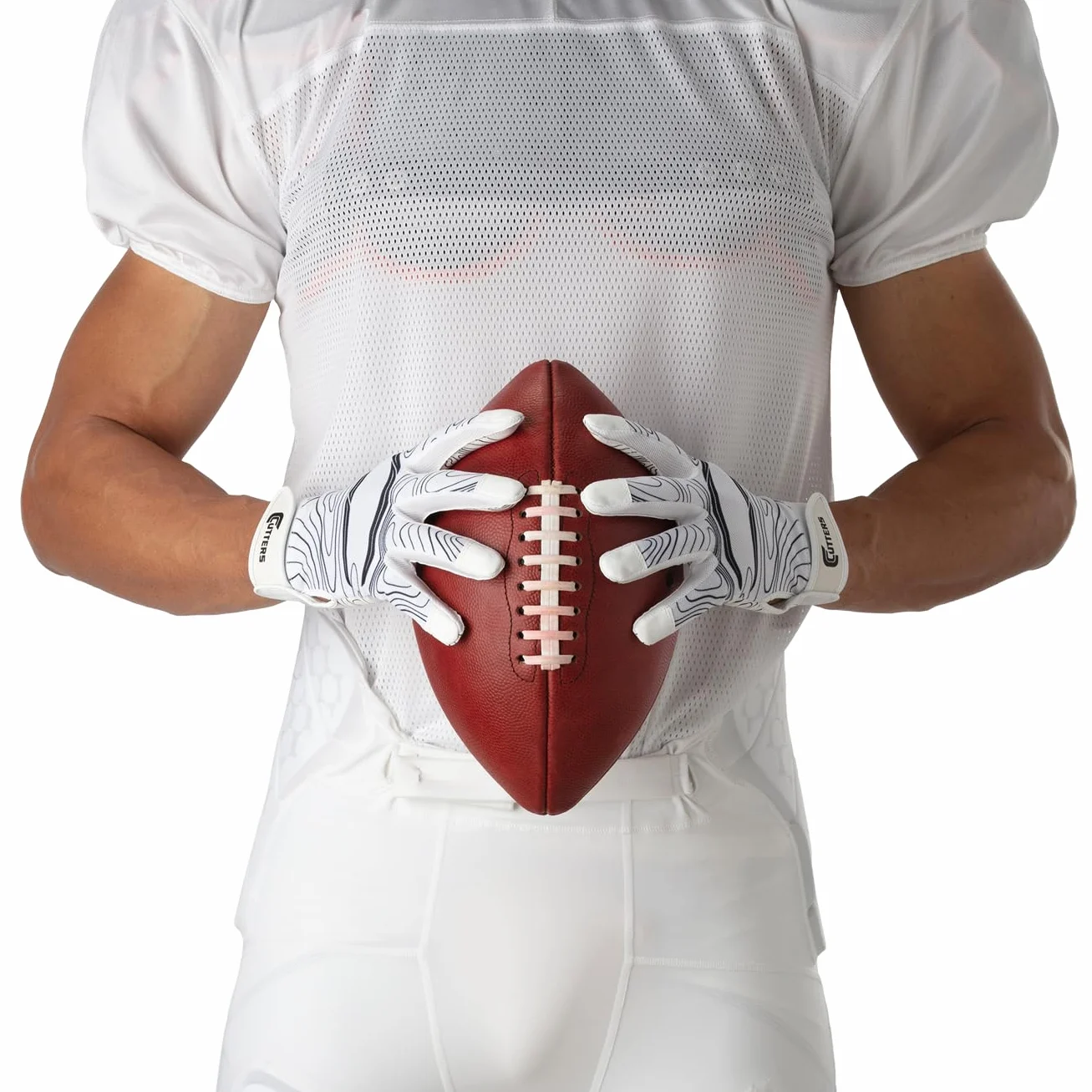 Gants de Receveur de Football Cutters Game Day, Design topo Blanc, Adhérence Supérieure