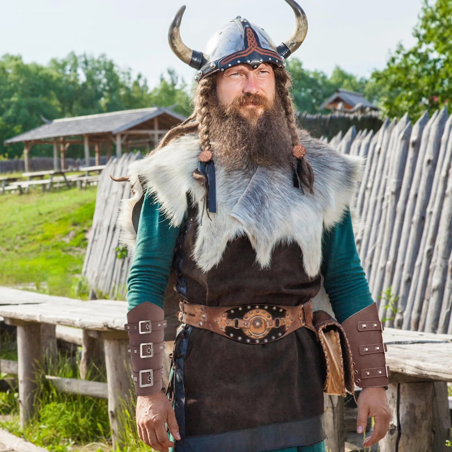 Protège Bras en Cuir Viking Réglable Médiéval pour Chevaliers Halloween Cosplay