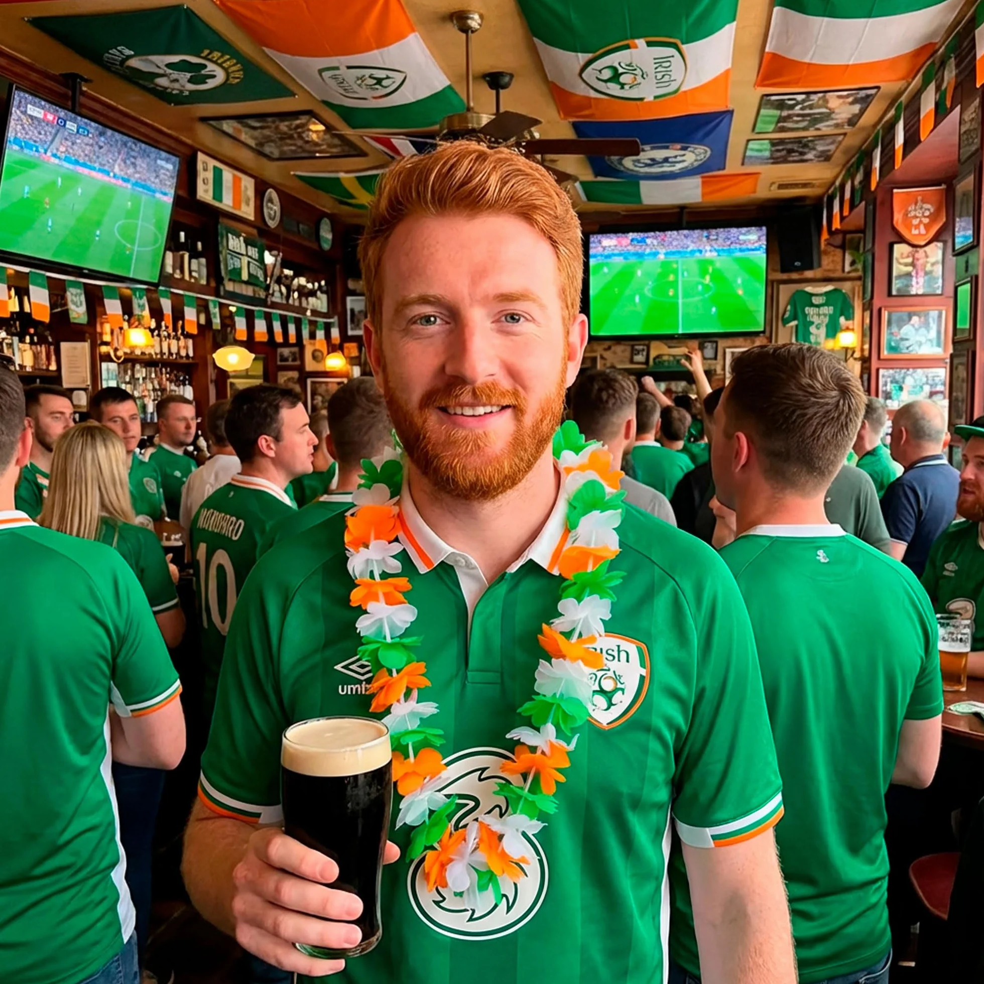 Colliers Hawaïens Saint-Patrick 10 pièces – Fleurs Tissu Vert Blanc Orange – Accessoire Fête Irlandaise Rugby