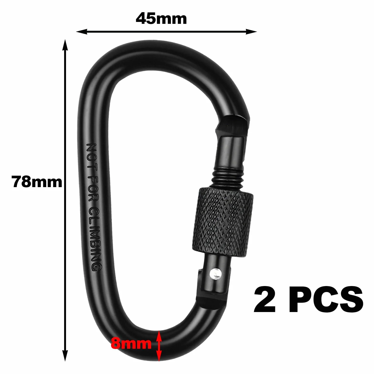Mousqueton Noir Porte Clé avec Fermeture à Vis 2 Pièces