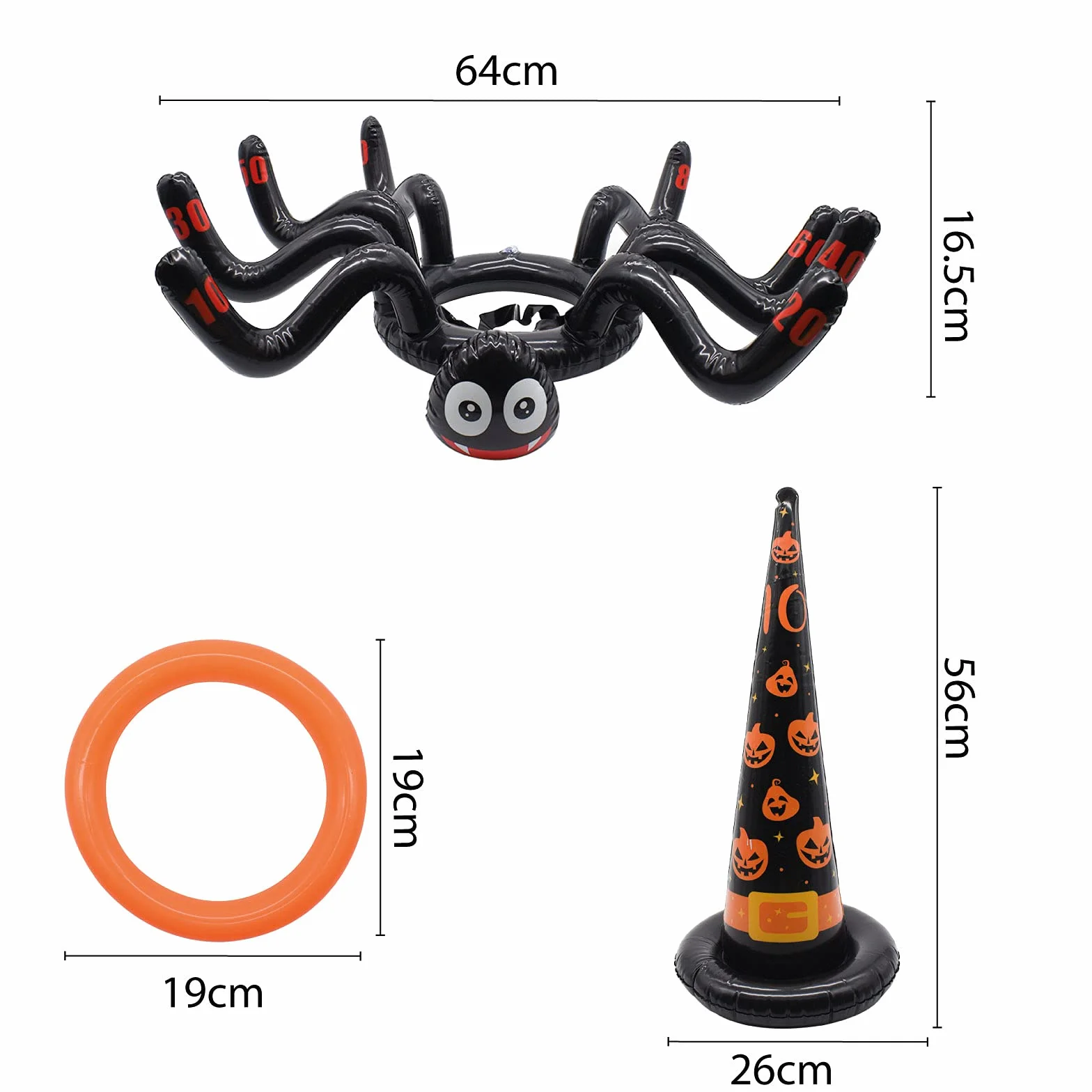 TRIXES Halloween Jeu de Lancer d'Anneaux Gonflables avec Araignée et Chapeau de Sorcière - Pompe à Air Incluse