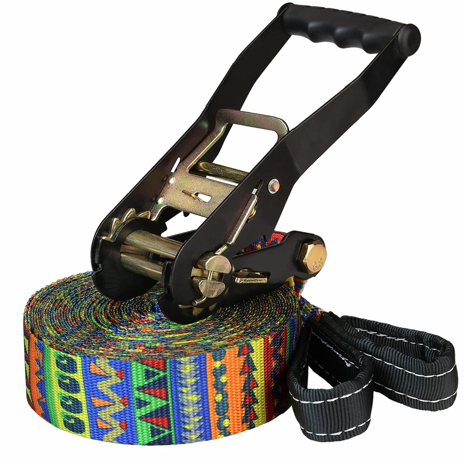 ALPIDEX Slackline Set 15 m avec Protections Arbre et Cliquet pour Enfants Débutants Avancés