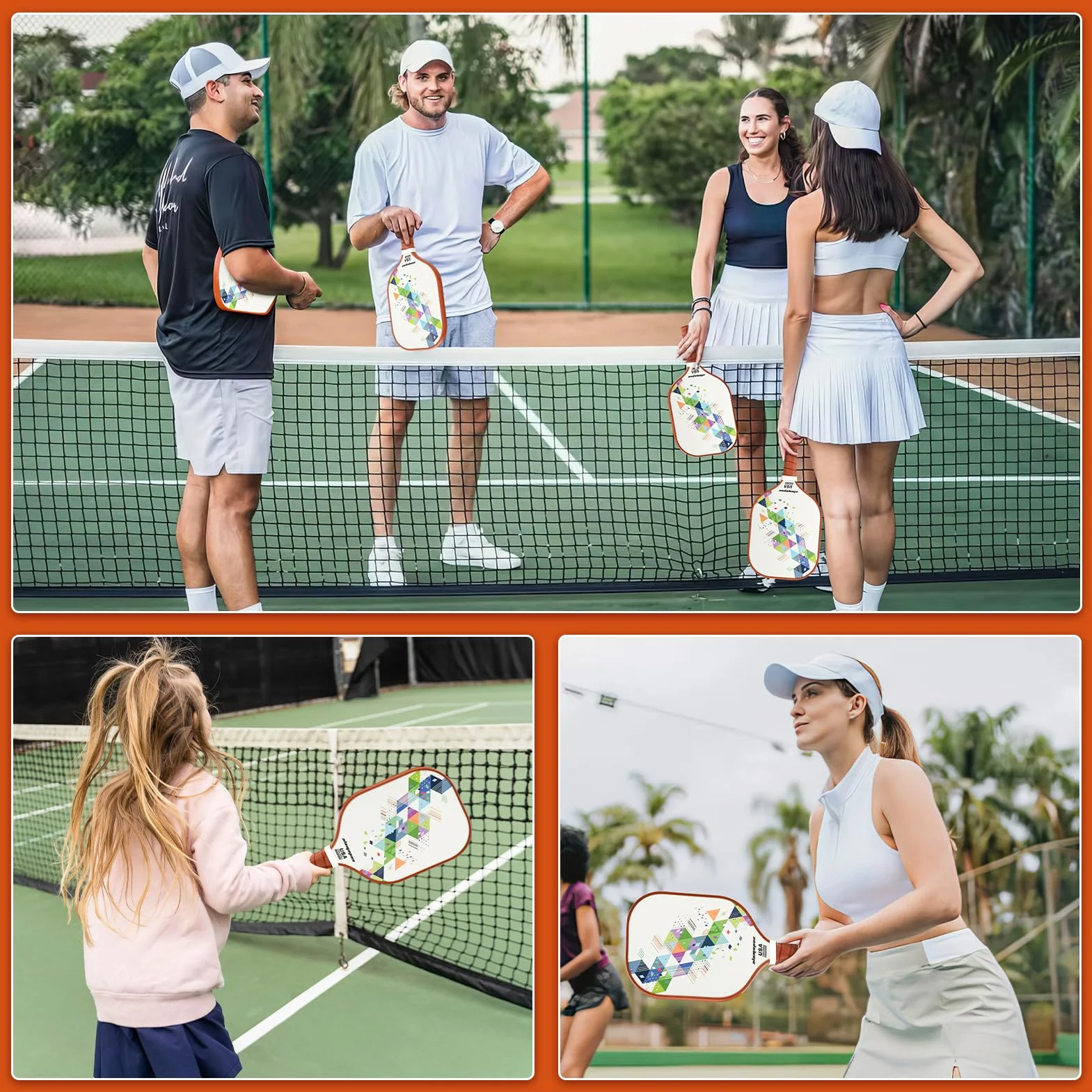 Lot de 4 raquettes de pickleball en graphite fibre de verre avec 2 balles intérieures et 2 balles extérieures sac de transport