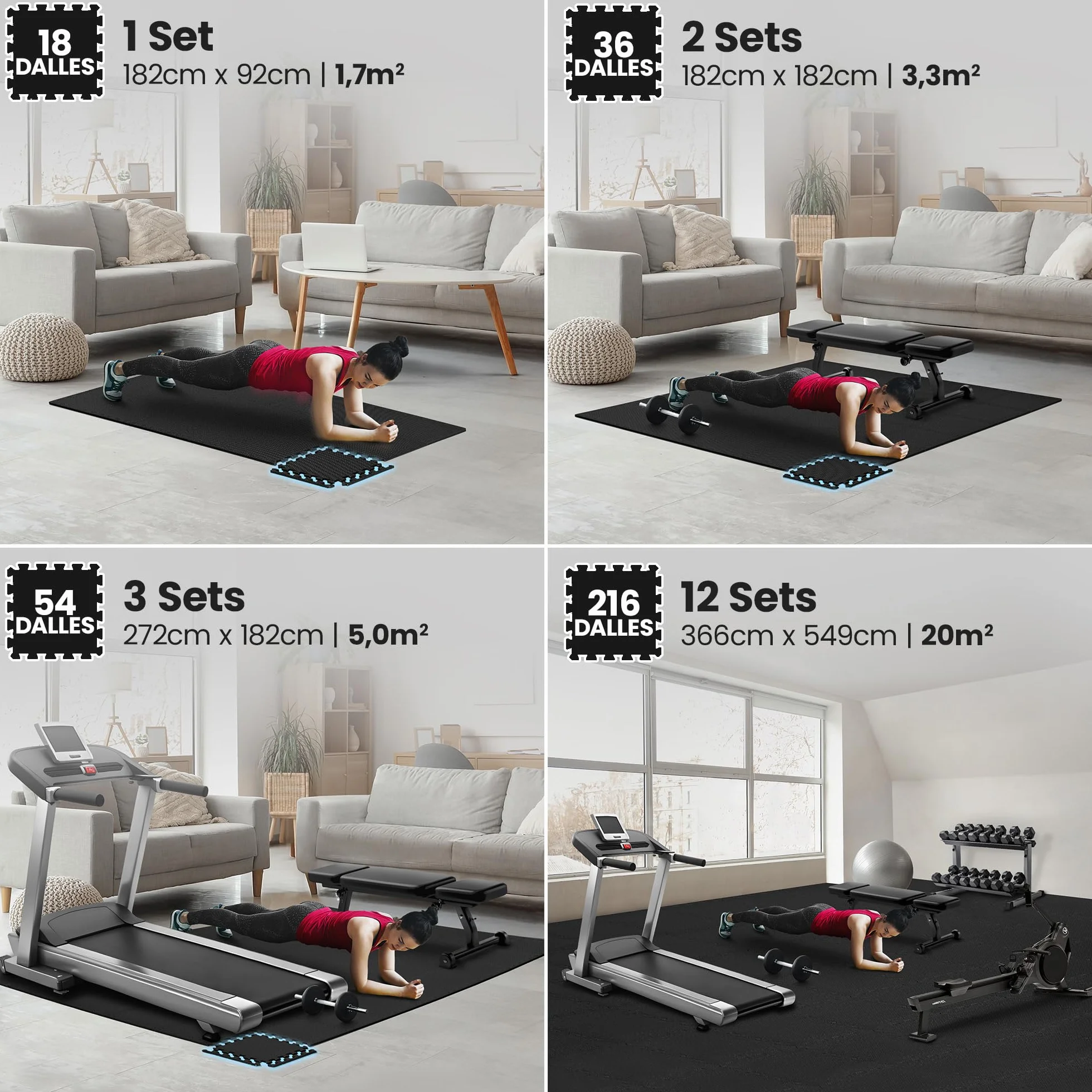 Tapis de Fitness Protection de Sol Salle de Sport Dalles Mousse sans BPA Bordures Matelas Puzzle Tatami EVA Caoutchouc