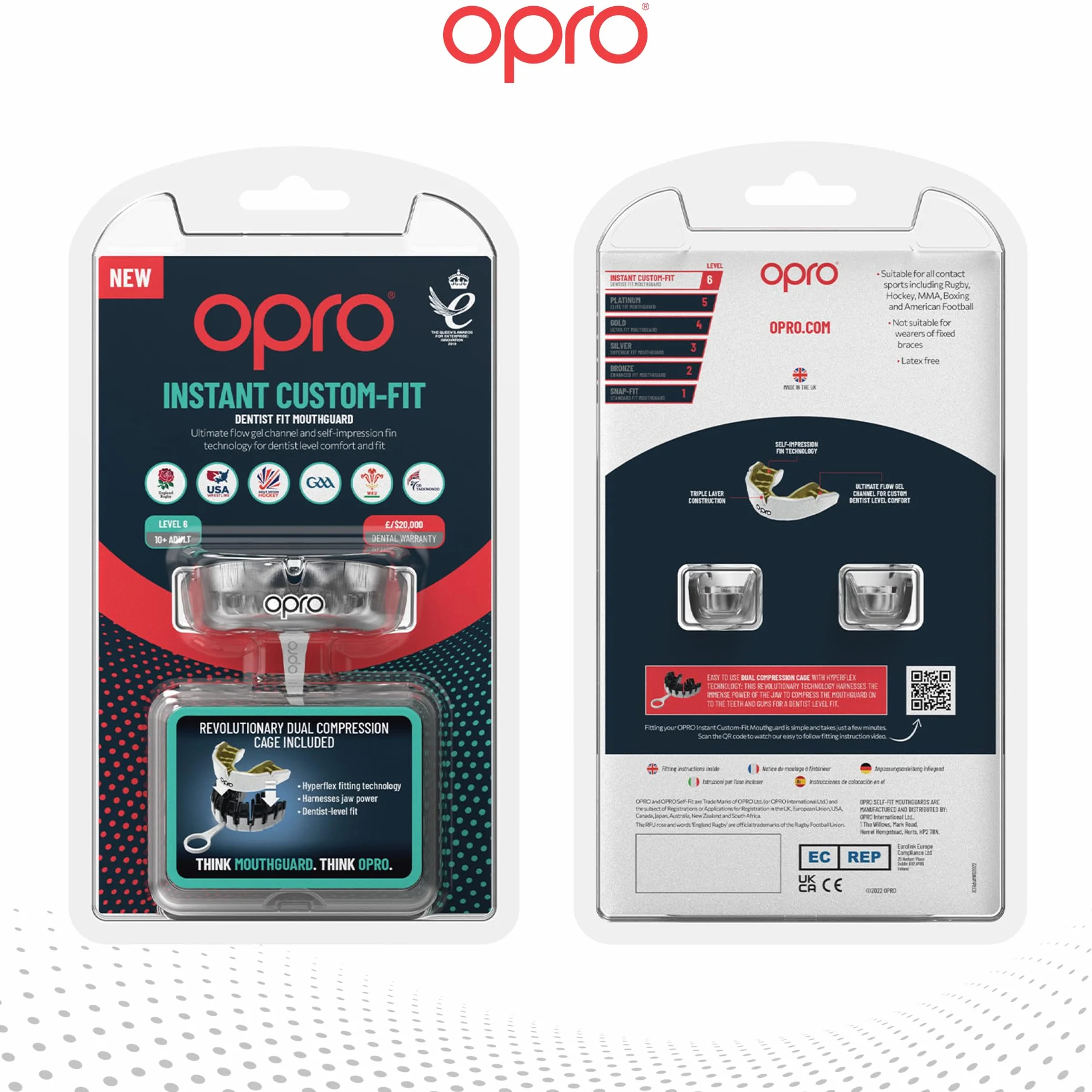OPRO Protège-Dents Instant Custom-Fit Professionnel Adultes Enfants Boxe MMA Rugby Hockey Moulage Rapide