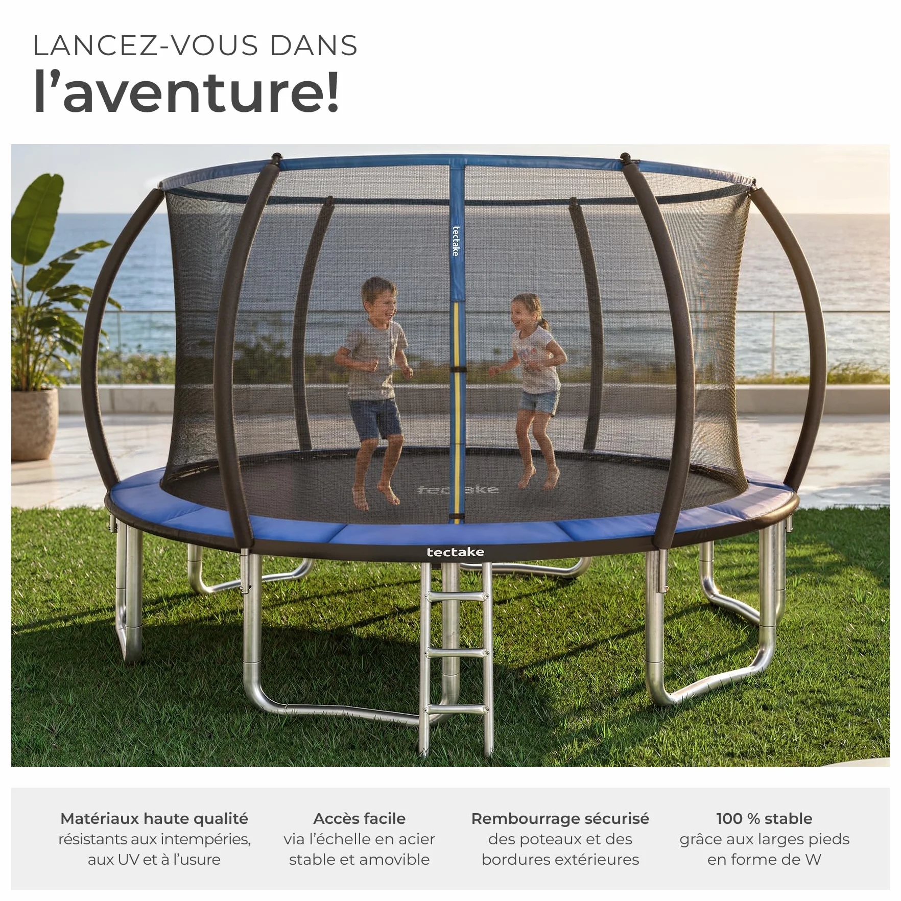 Trampoline de Jardin Ø 366 cm Certifié GS Filet Sécurité Enfants Échelle