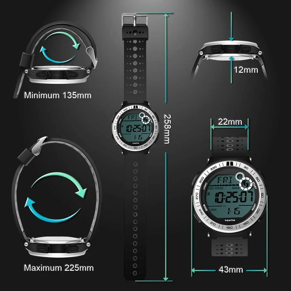 Montre Digitale Homme Etanche 10 Atmosphères Chronographe Plongée Piscine Pédomètre