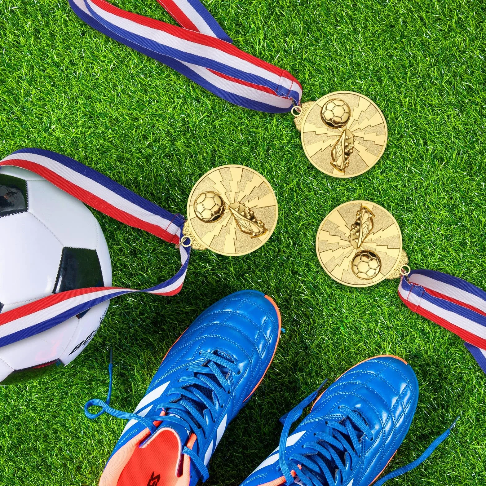 Médaille d'or avec Colliers 12 Pièces pour Enfants Football Match, Médailles Vainqueur Sport Métalliques (Style Éclair)