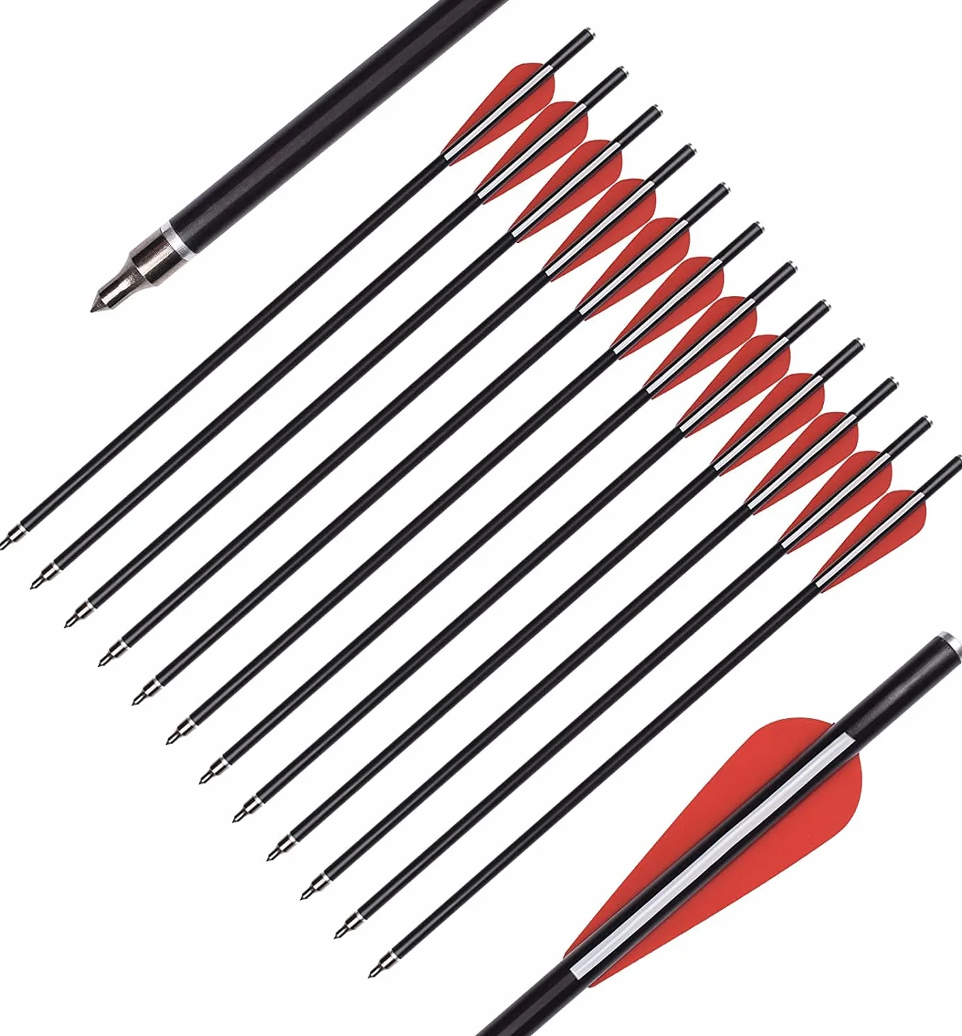 Arbalète boulons flèches Fibre de Verre 12" 14" 16" Chasse tir à l'arc Cible avec 100 Pointes de flèche