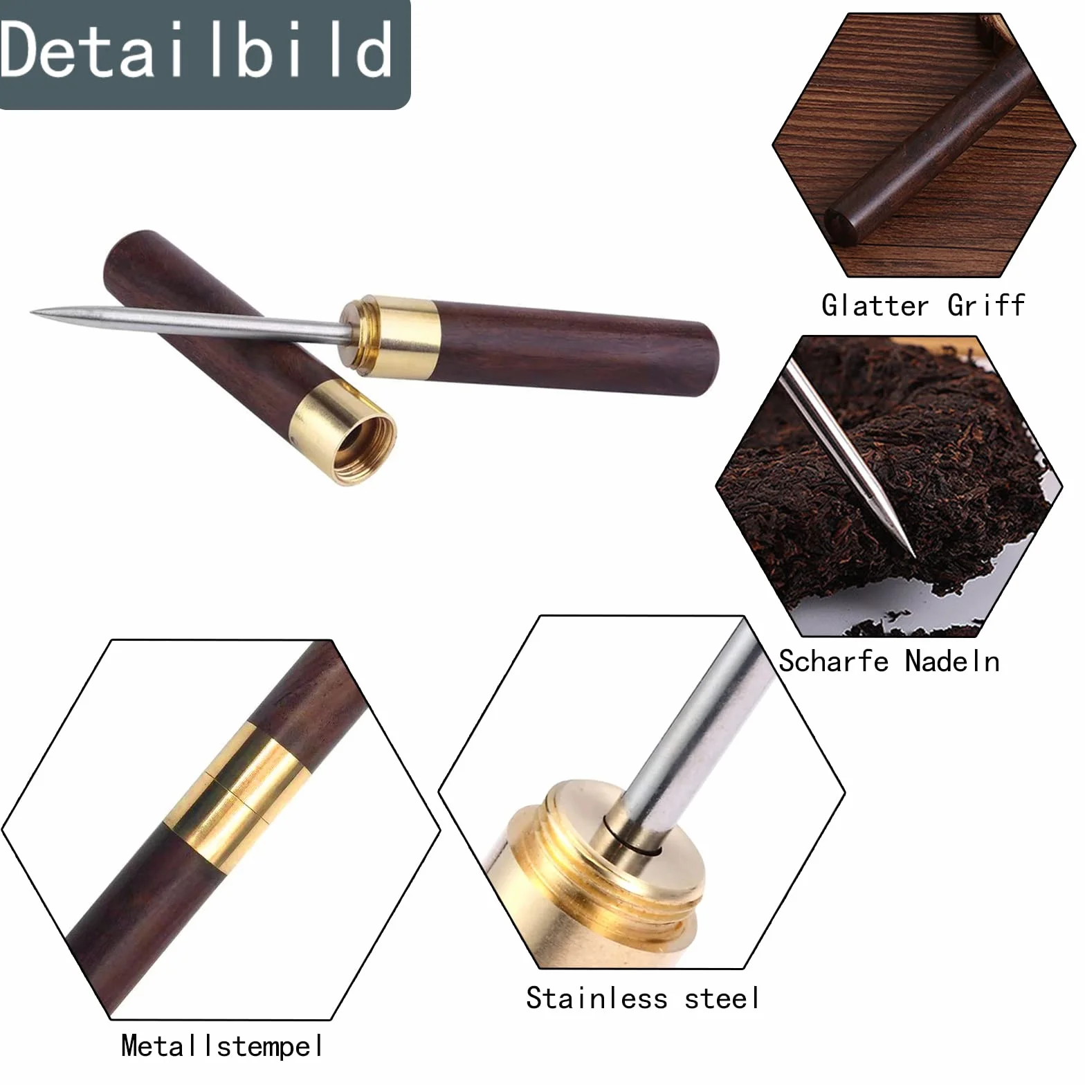 Pic à Glace en Acier Inoxydable avec Manche en Bois, Set de 2 Pièces