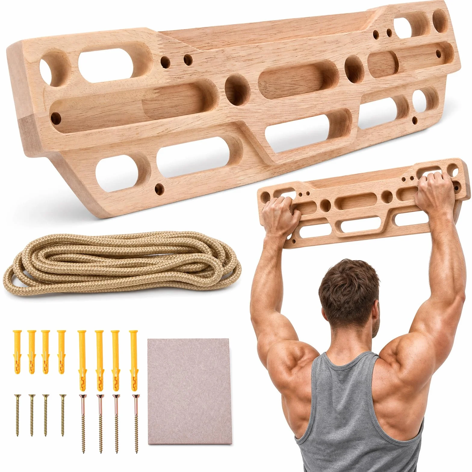 Planche d'escalade en bois avec vis, entraînement pour la maison, amélioration force des doigts et préhension