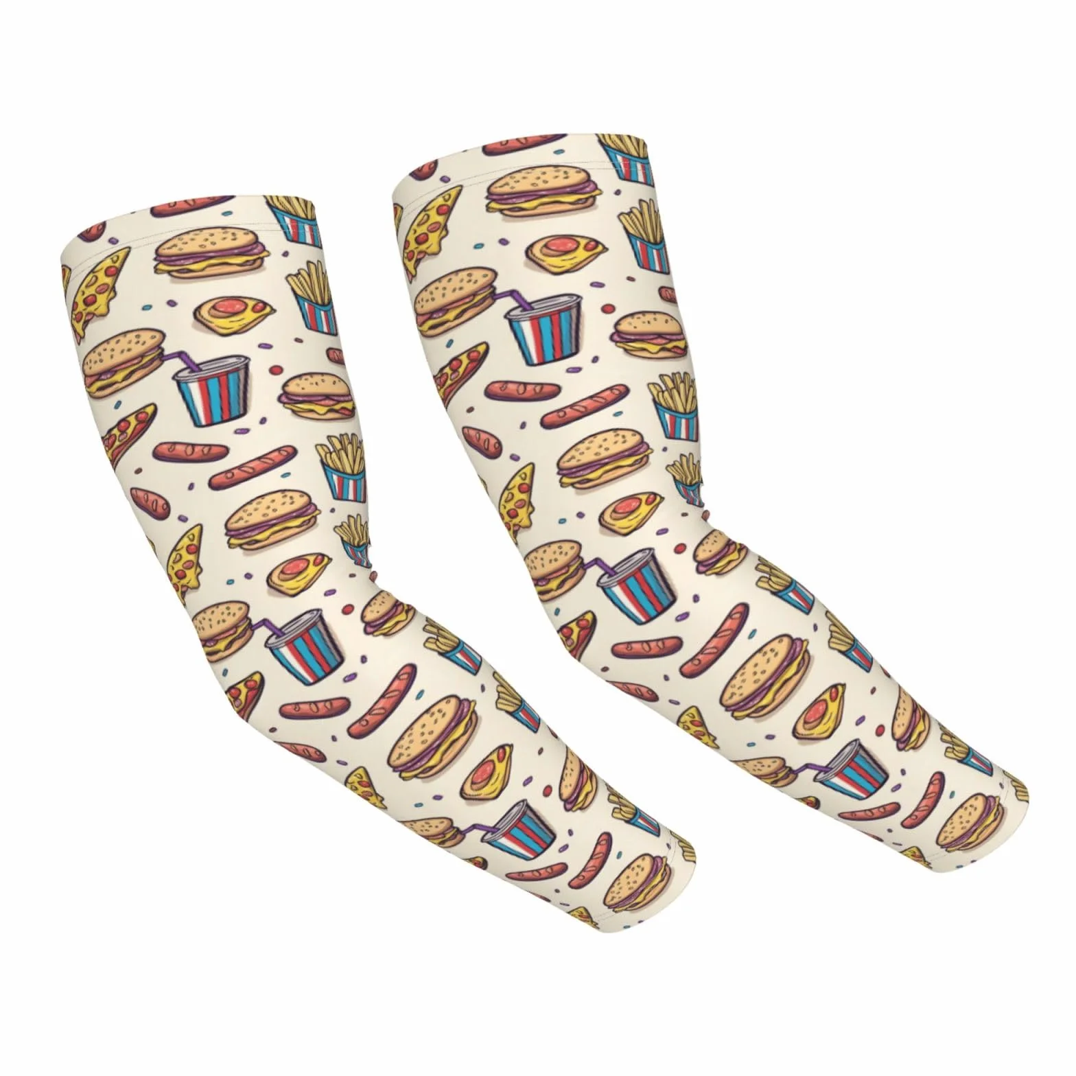 Manchons de bras imprimés protection solaire manches rafraîchissantes pour hamburger pizza frites volleyball homme femme