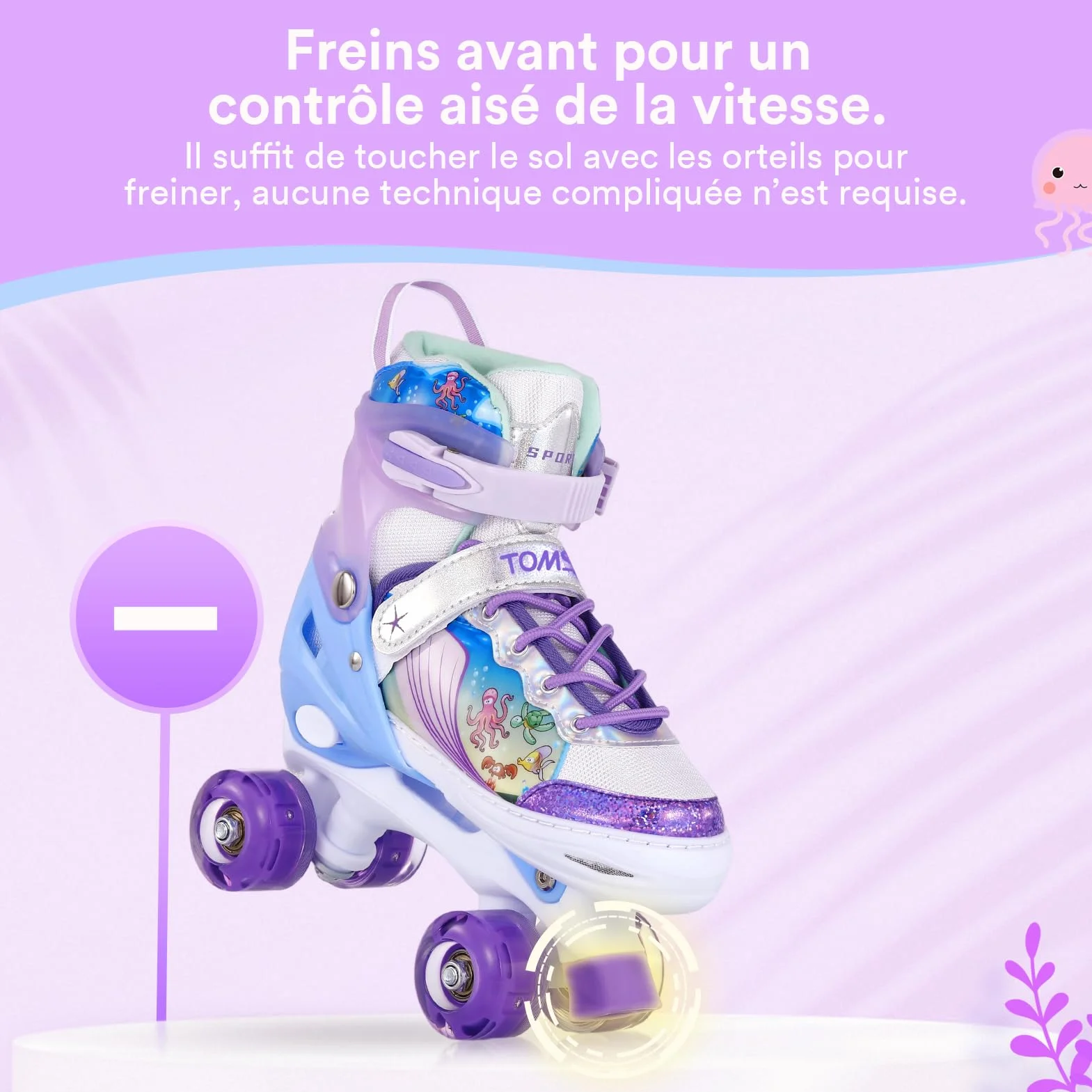 TOMSHOO Roller Enfant Fille avec LED Lumineuse Roues 4 Taille Réglable Rollers Quad Débutants
