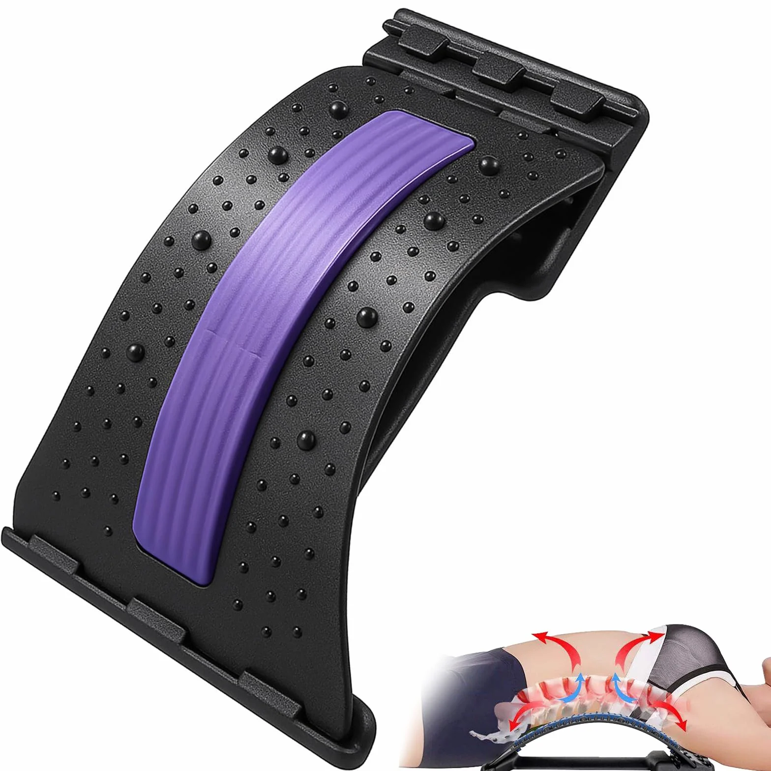 Botaneco Planche de Soutien Lombaire Réglable 4 Niveaux Ergonomique Massage Magnétique Acupression Lila
