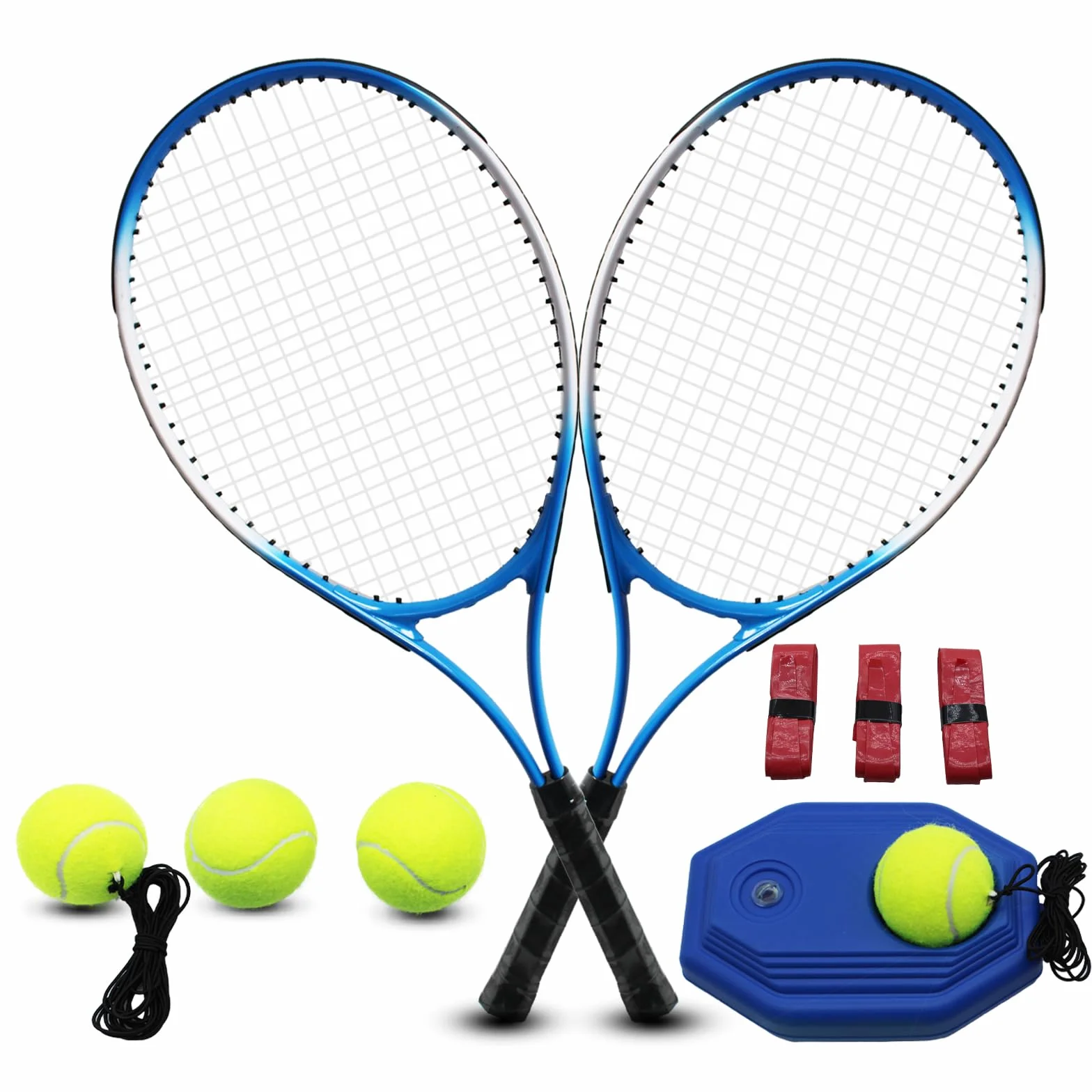 Raquettes de tennis récréatives pour adultes, 2 joueurs avec 4 balles, 3 surpoignées, 1 sac