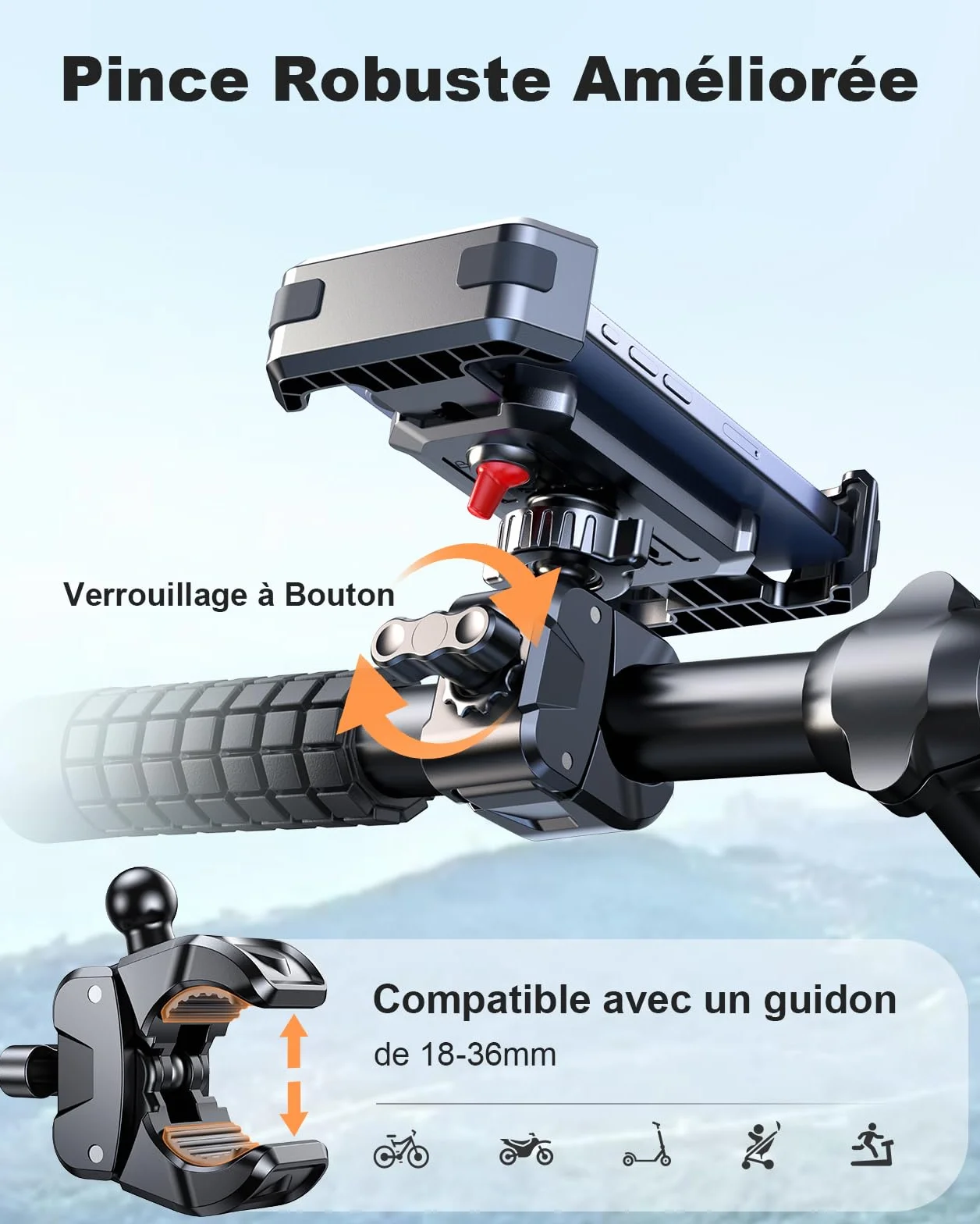 CIRYCASE Support Téléphone Velo 360° Rotation Anti-Vibration, Porte Téléphone Vélo pour 4,7-6,8" Smartphones